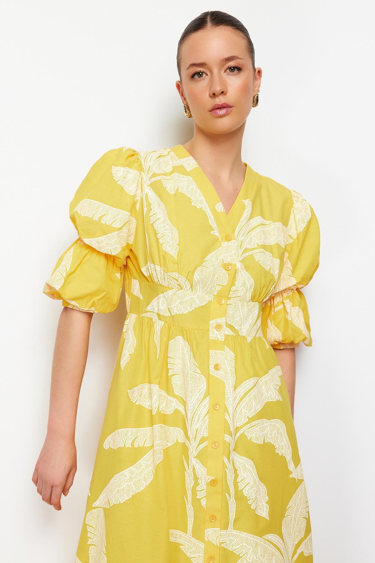 Flower Tropical Milkmaid Midi Dress, , large image number 2