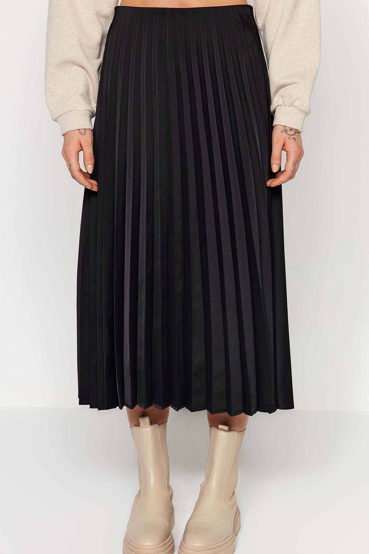 Black Pleated Midi Skirt, , large image number 4