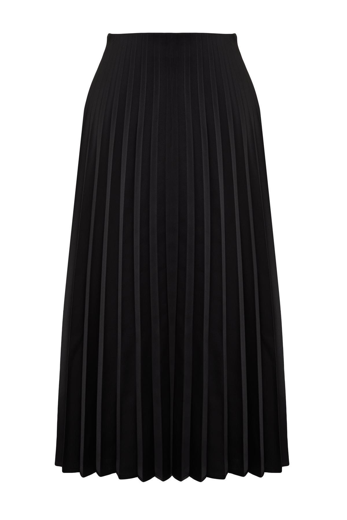 Black Pleated Midi Skirt, , large image number 6