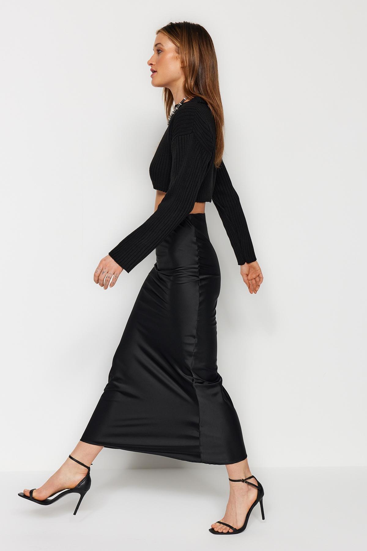 Black Detailed Woven Maxi Skirt, , large image number 2