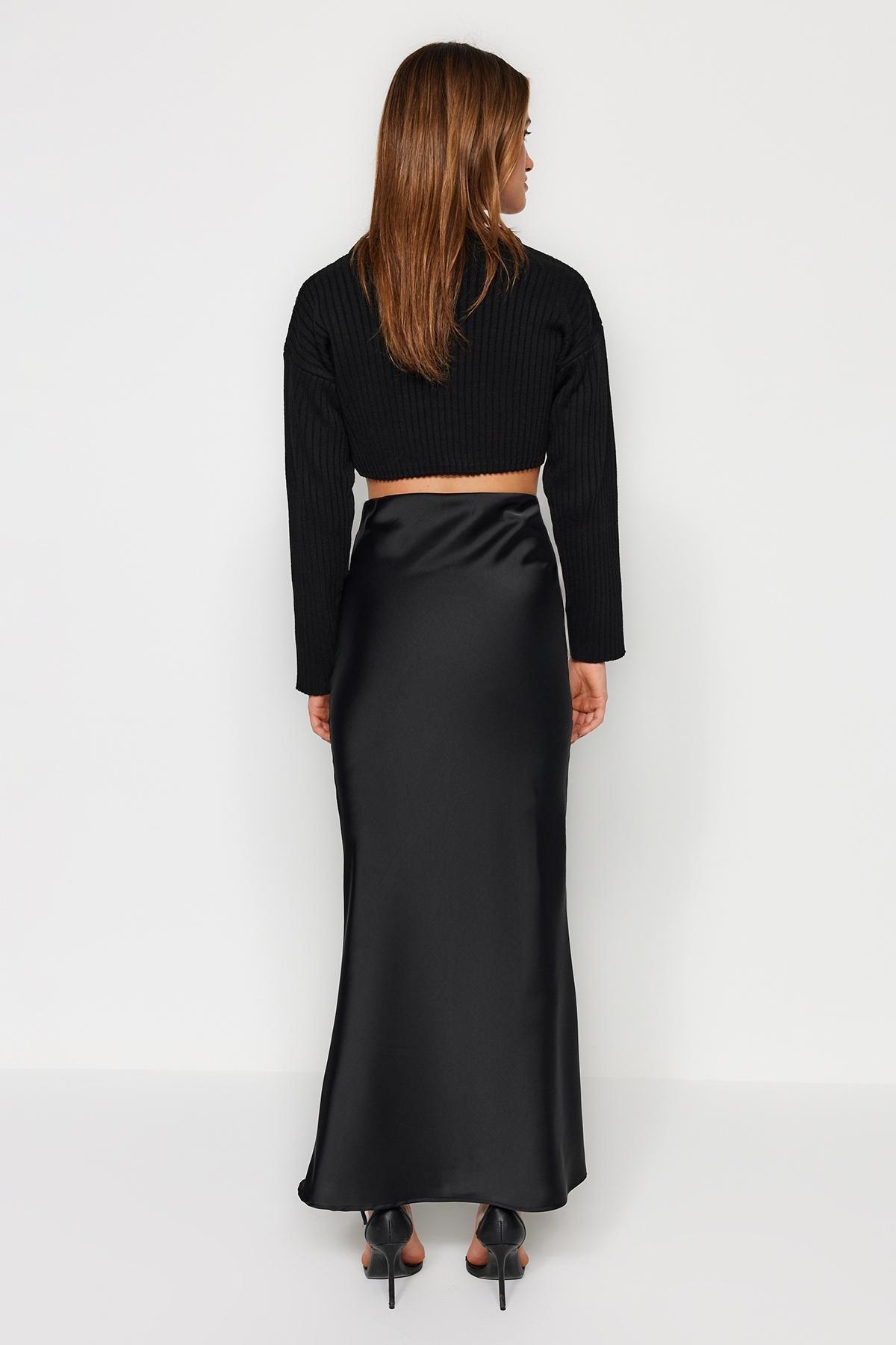 Black Detailed Woven Maxi Skirt, , large image number 5