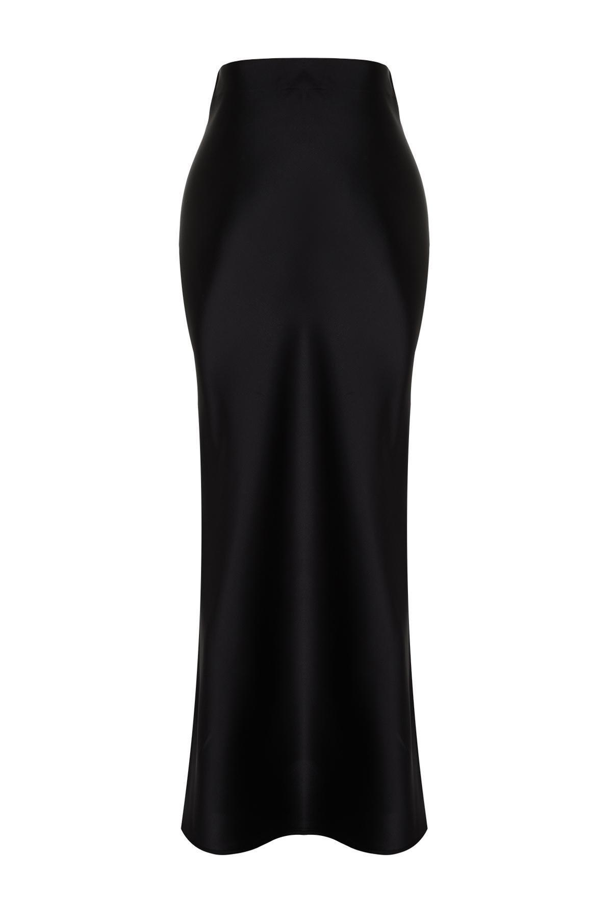 Black Detailed Woven Maxi Skirt, , large image number 7