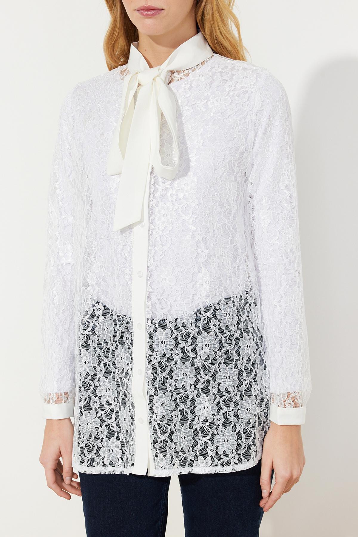 White Lace Elegant Woven Shirt, White, large image number 4
