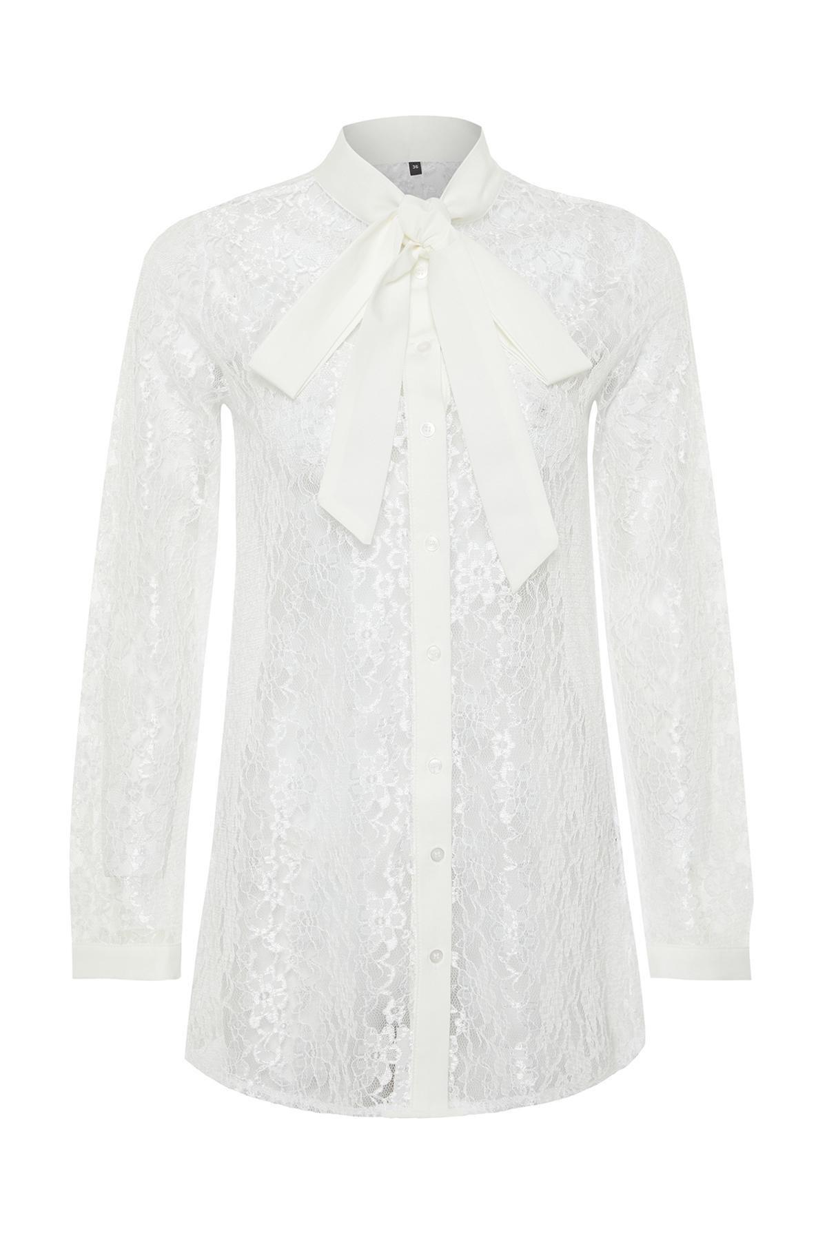 White Lace Elegant Woven Shirt, White, large image number 6