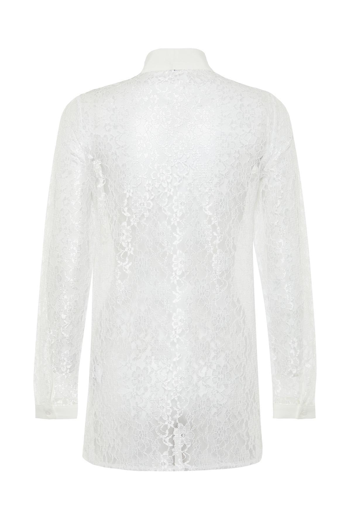 White Lace Elegant Woven Shirt, White, large image number 7