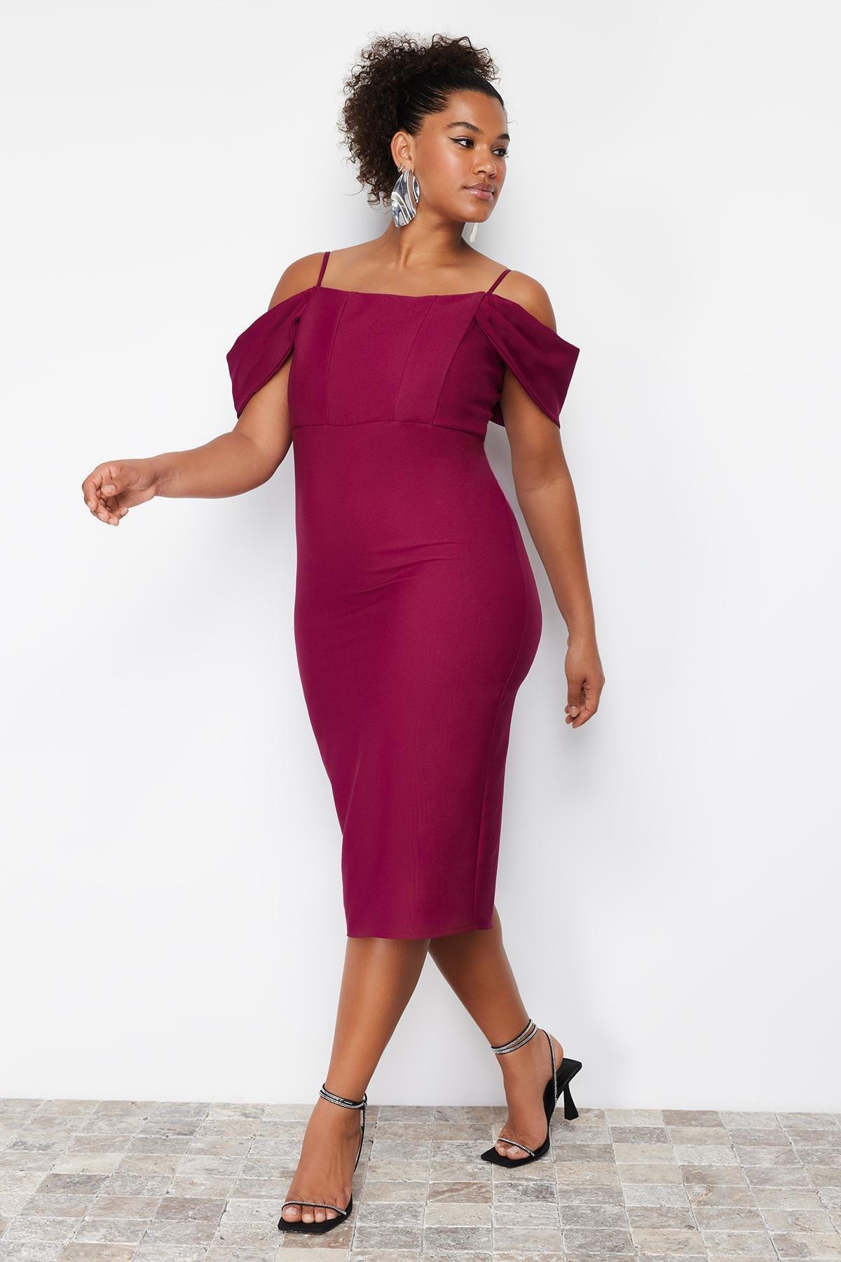 Purple Bodycon Low Sleeve Woven Dress, , large image number 1