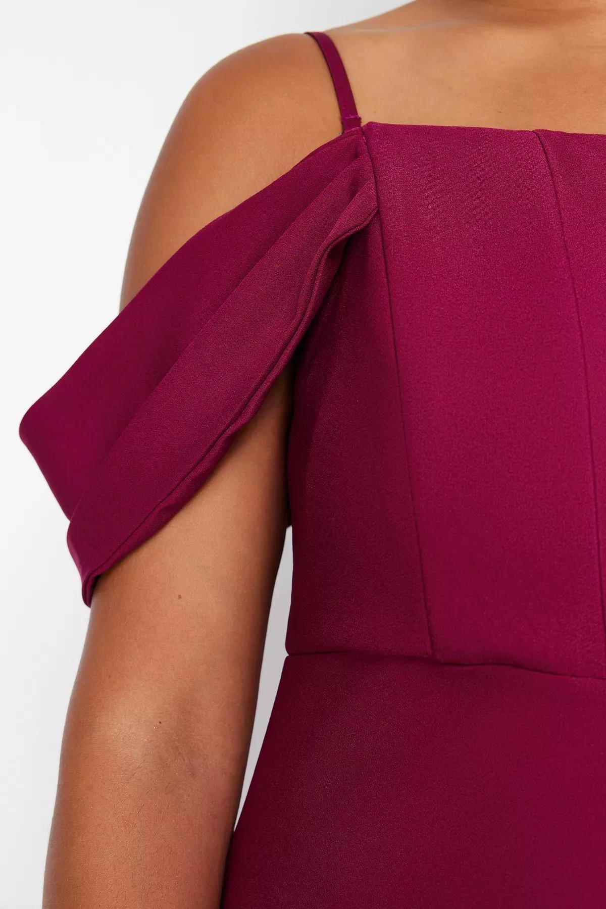 Purple Bodycon Low Sleeve Woven Dress, Purple, large image number 1