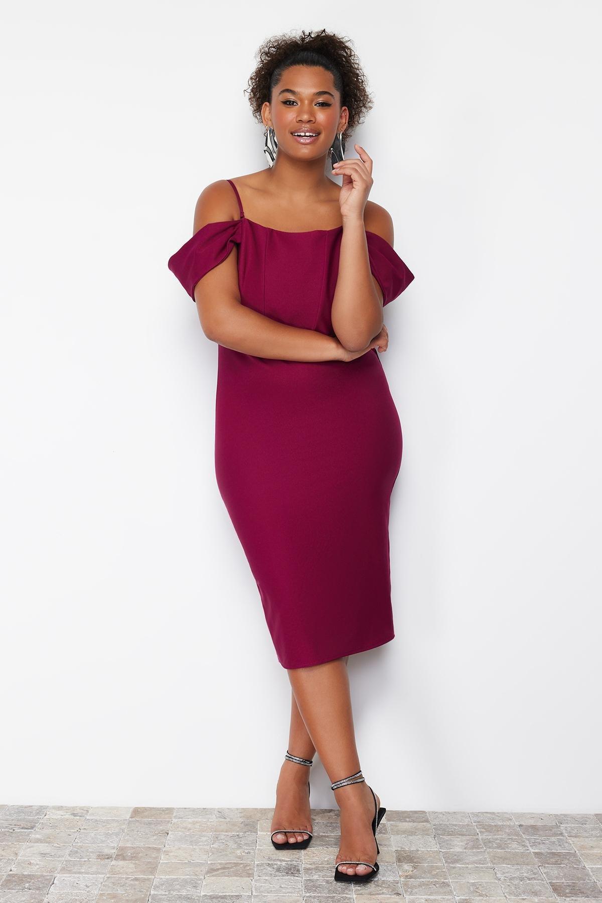 Purple Bodycon Low Sleeve Woven Dress, , large image number 4