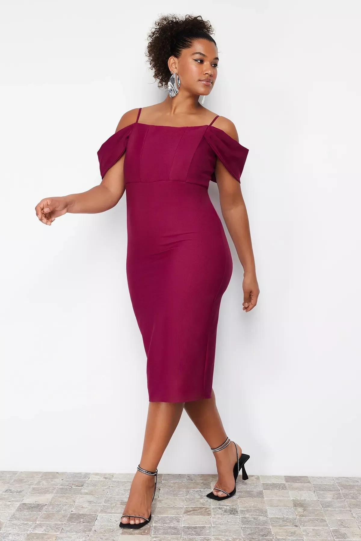 Purple Bodycon Low Sleeve Woven Dress, Purple, large image number 4