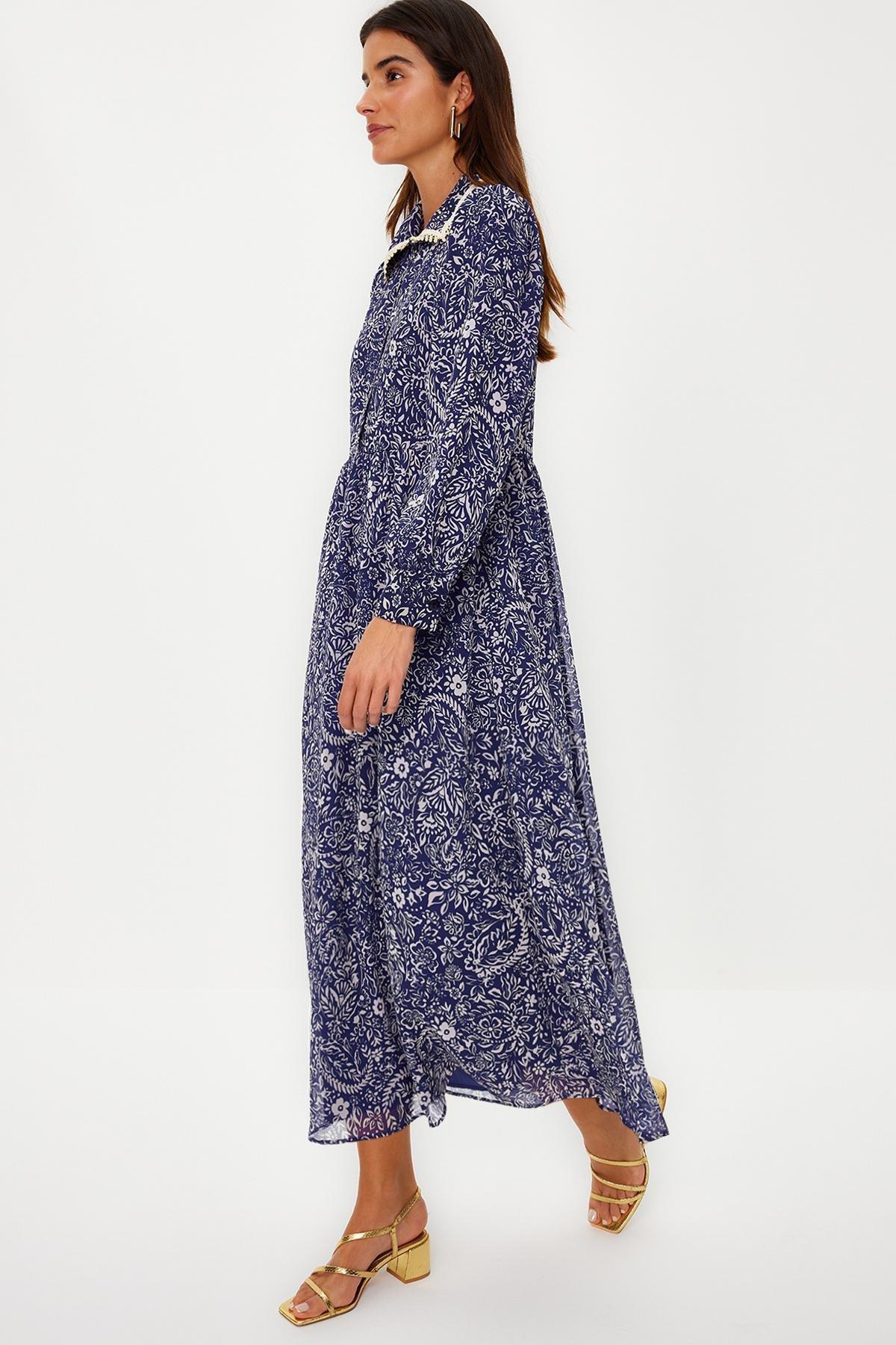 Blue Floral Chiffon Woven Dress, , large image number 2