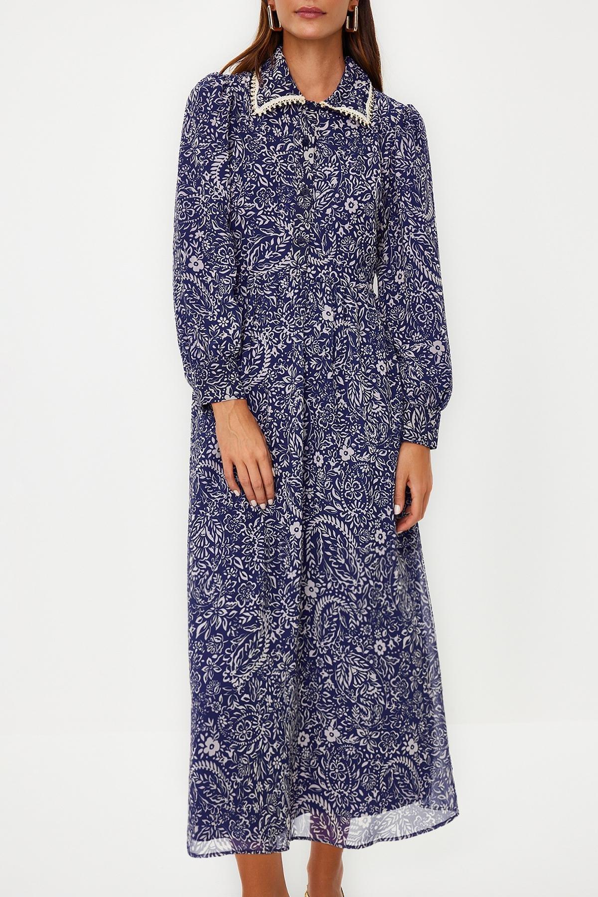 Blue Floral Chiffon Woven Dress, , large image number 3
