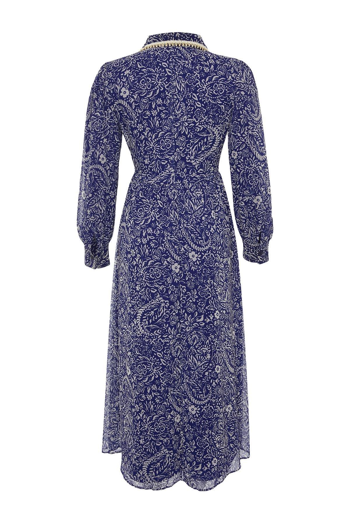 Blue Floral Chiffon Woven Dress, , large image number 6