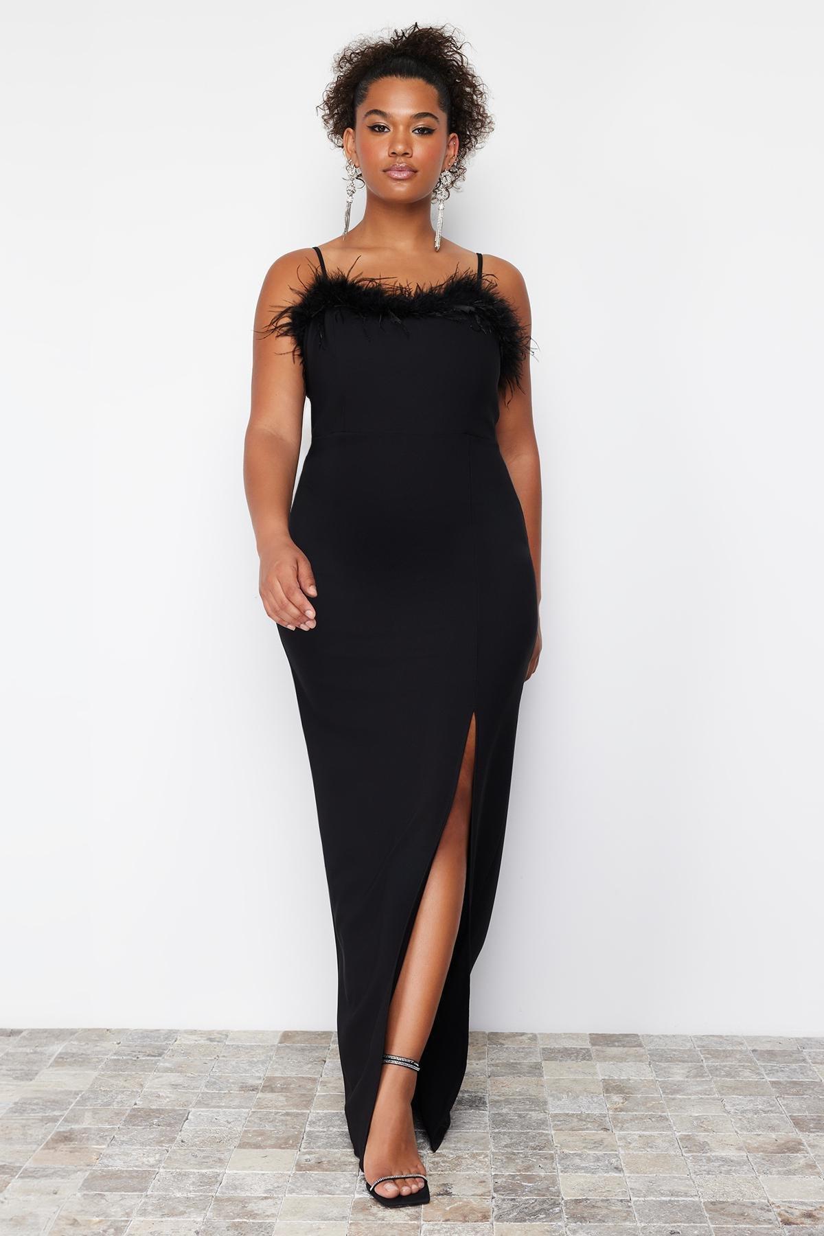 Black Finlike Woven Plus Size Dress, , large image number 1