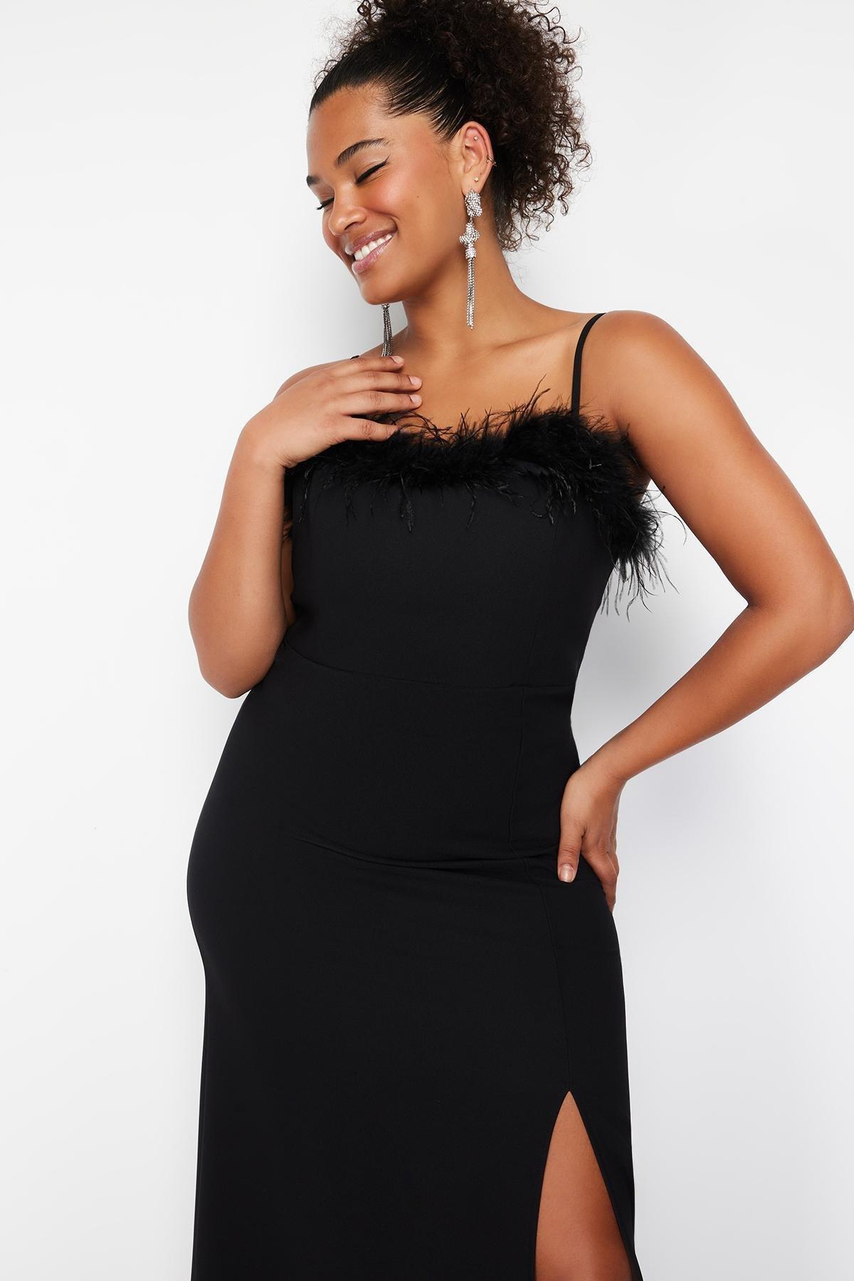 Black Finlike Woven Plus Size Dress, , large image number 2