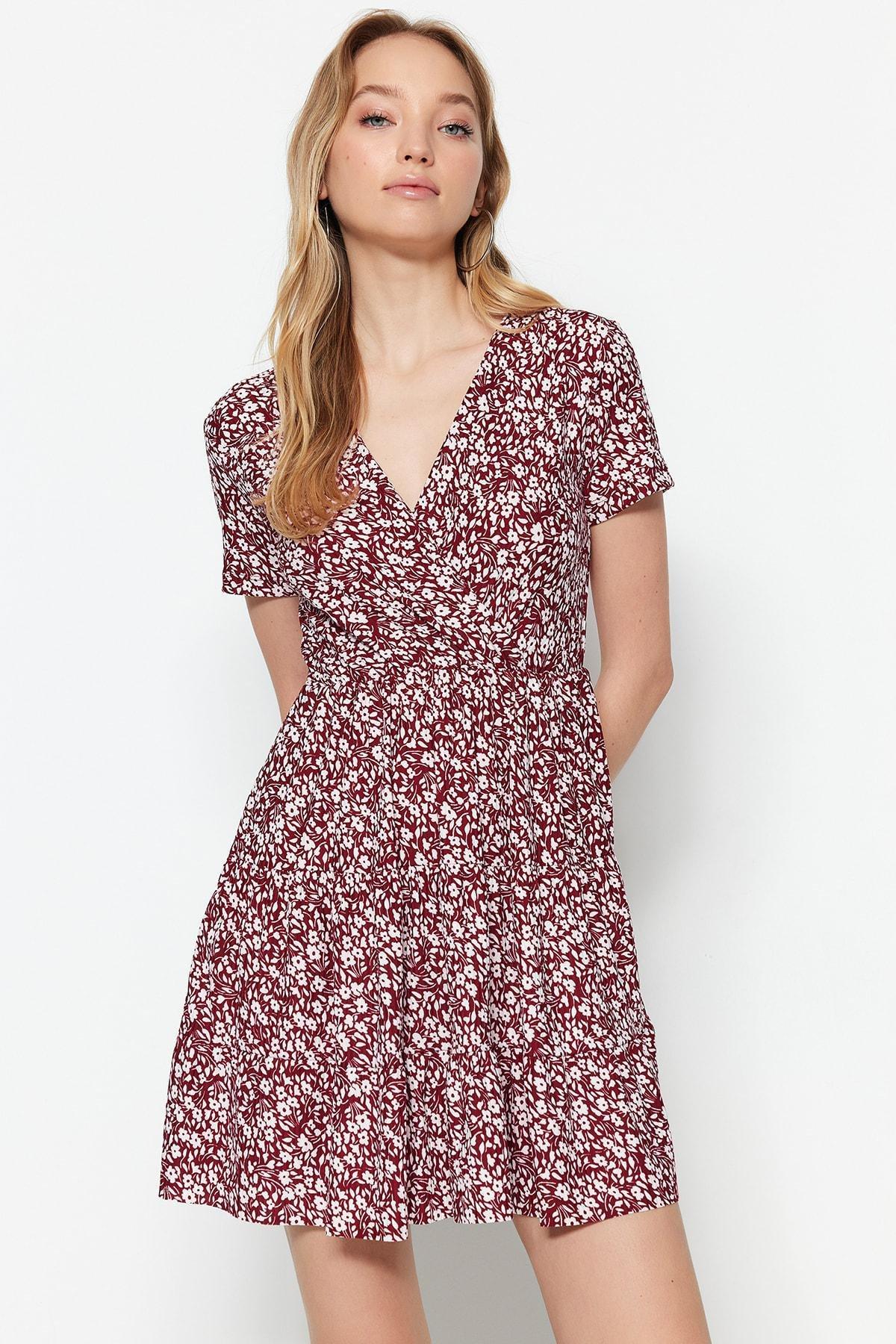 Burgundy Floral Cache-Coeur Skater Dress, , large image number 0