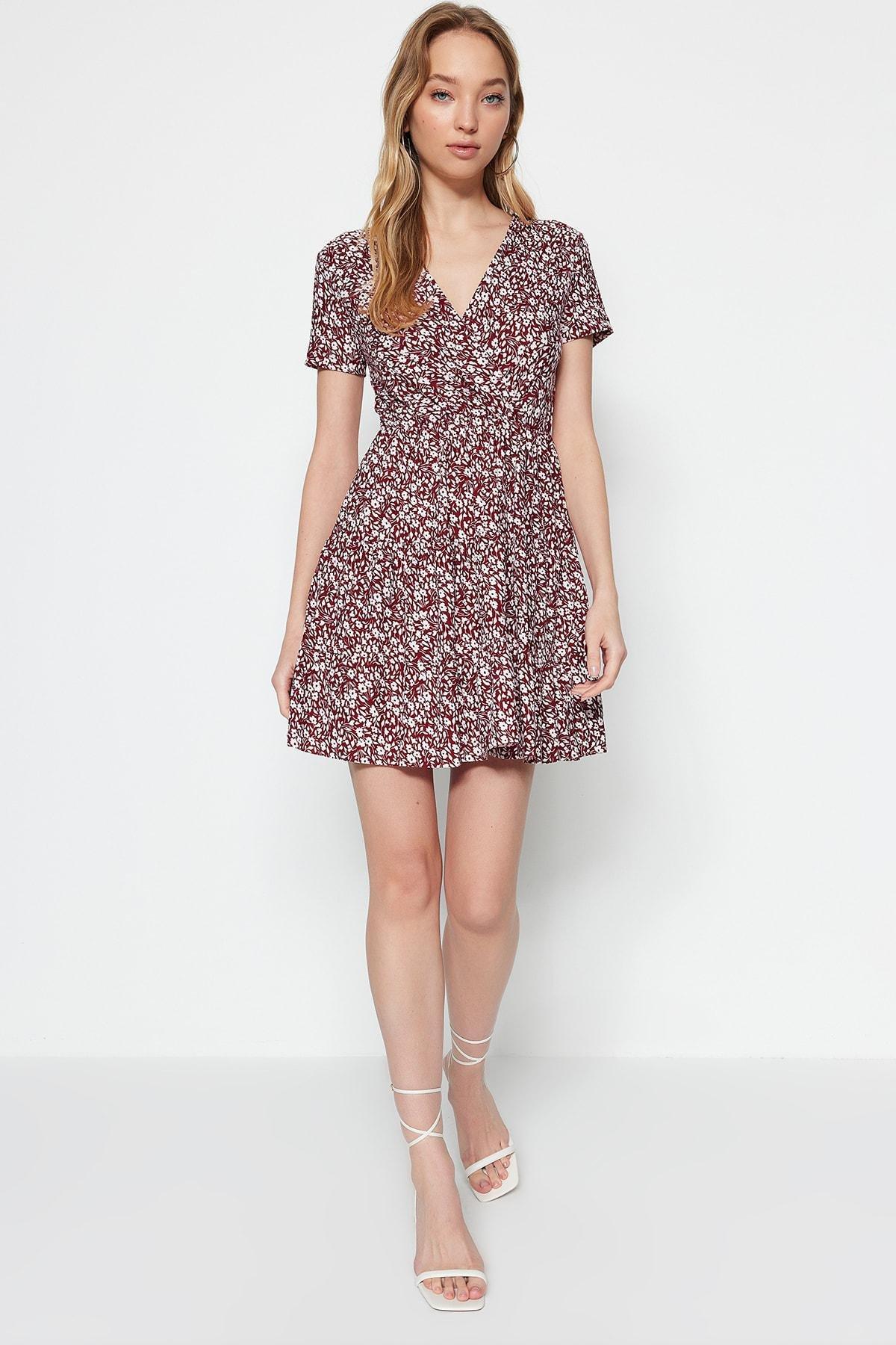Burgundy Floral Cache-Coeur Skater Dress, , large image number 1