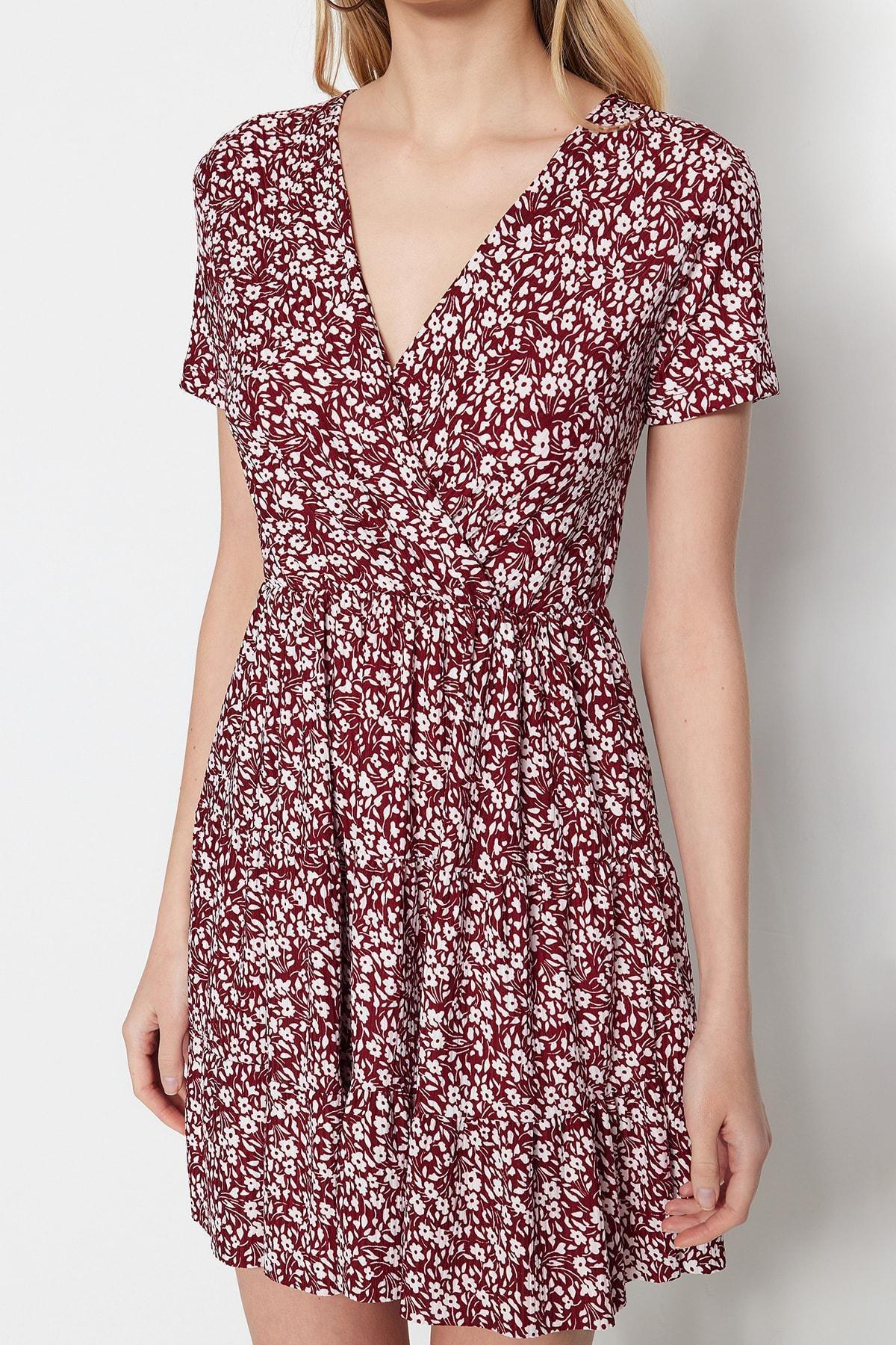 Burgundy Floral Cache-Coeur Skater Dress, , large image number 2
