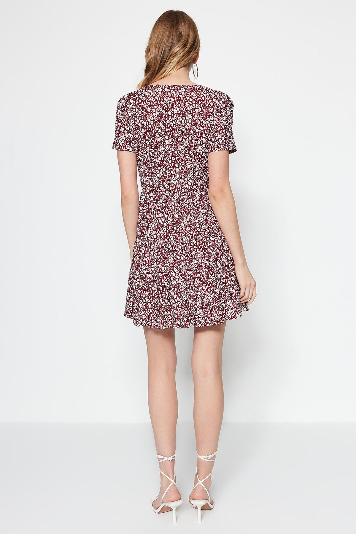 Burgundy Floral Cache-Coeur Skater Dress, , large image number 5