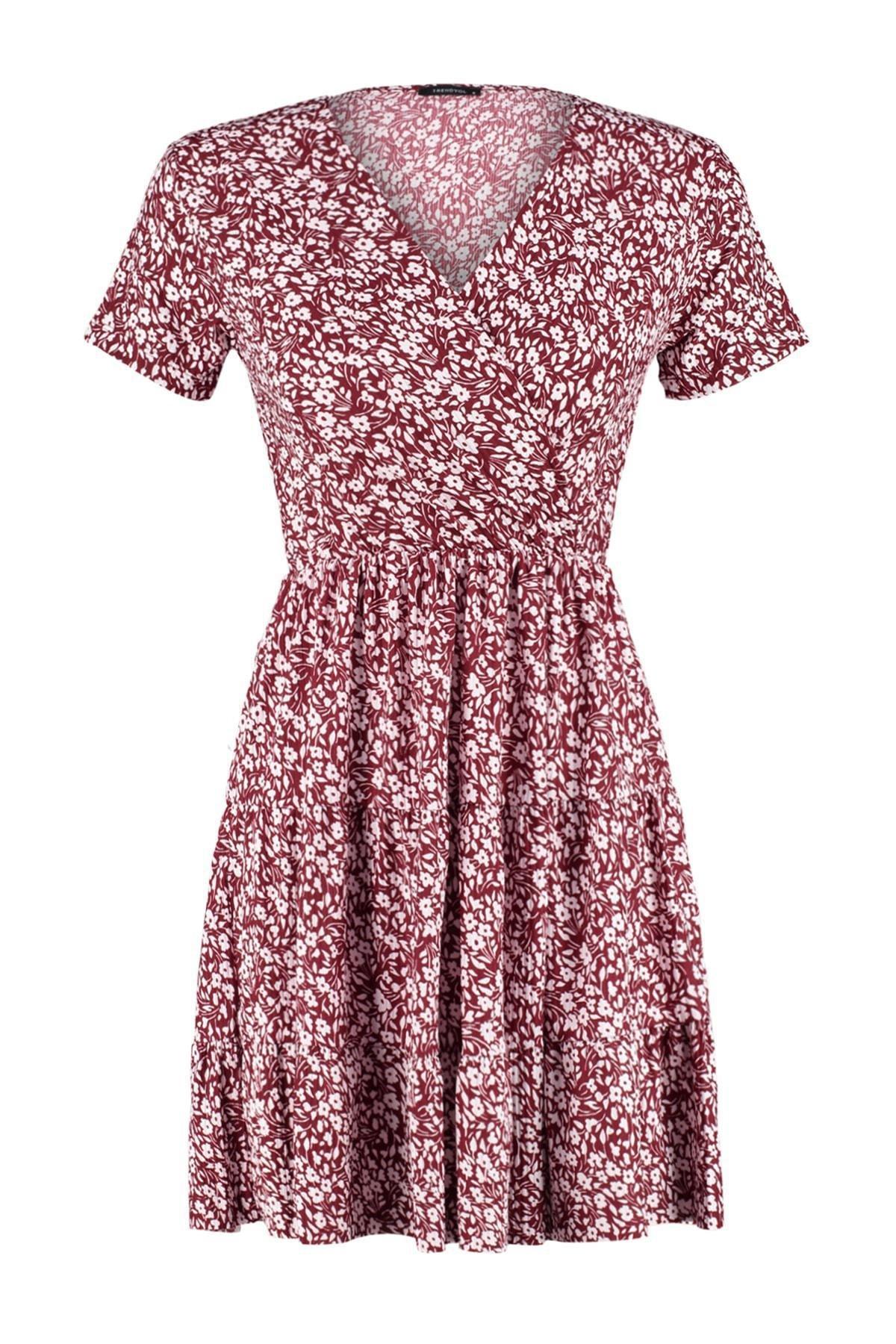 Burgundy Floral Cache-Coeur Skater Dress, , large image number 6