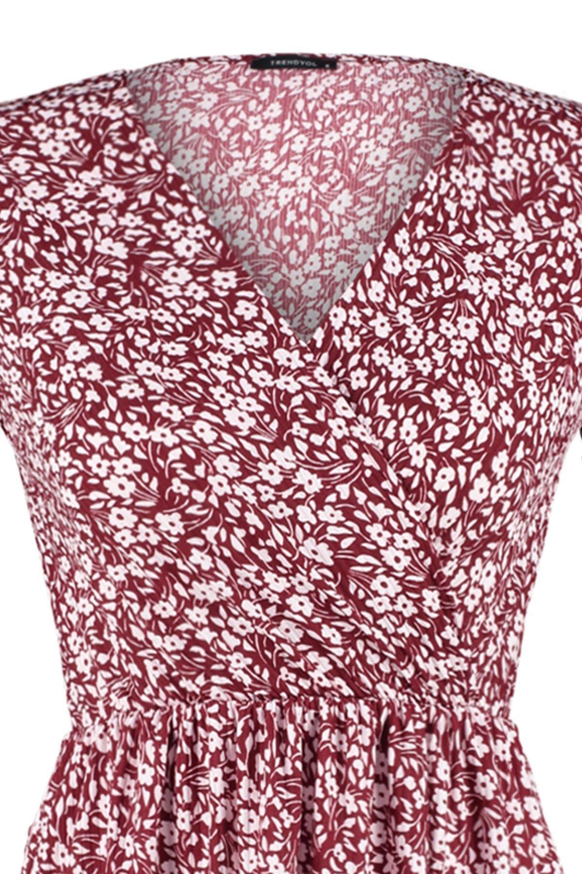 Burgundy Floral Cache-Coeur Skater Dress, , large image number 7