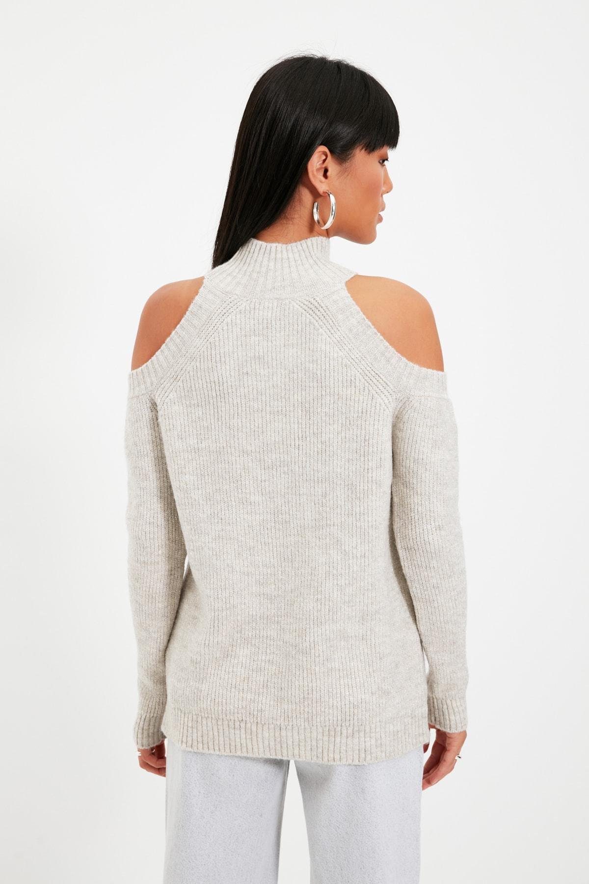 Brown Cut Out Knitwear Sweater, Gray, large image number 3