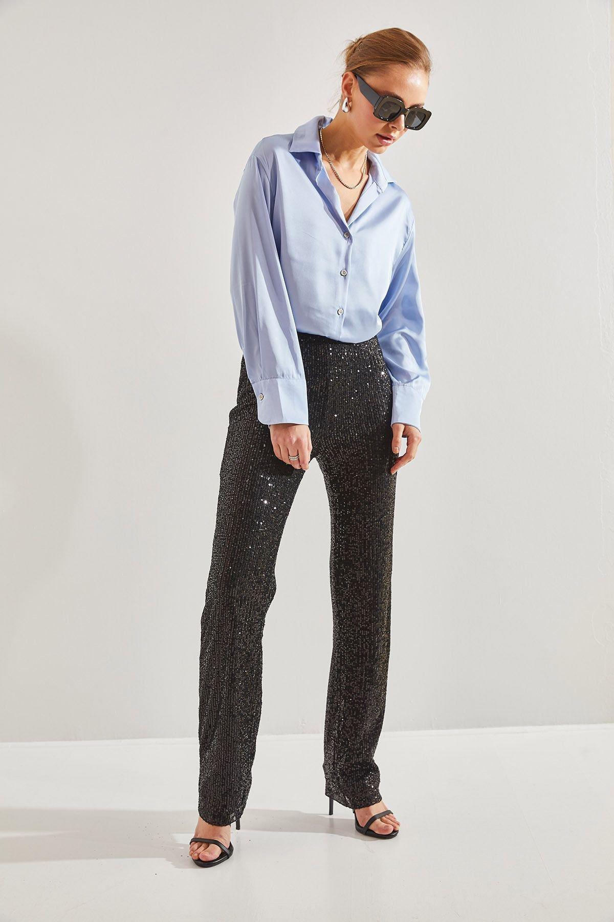 Black Sequined Trousers, , large image number 1