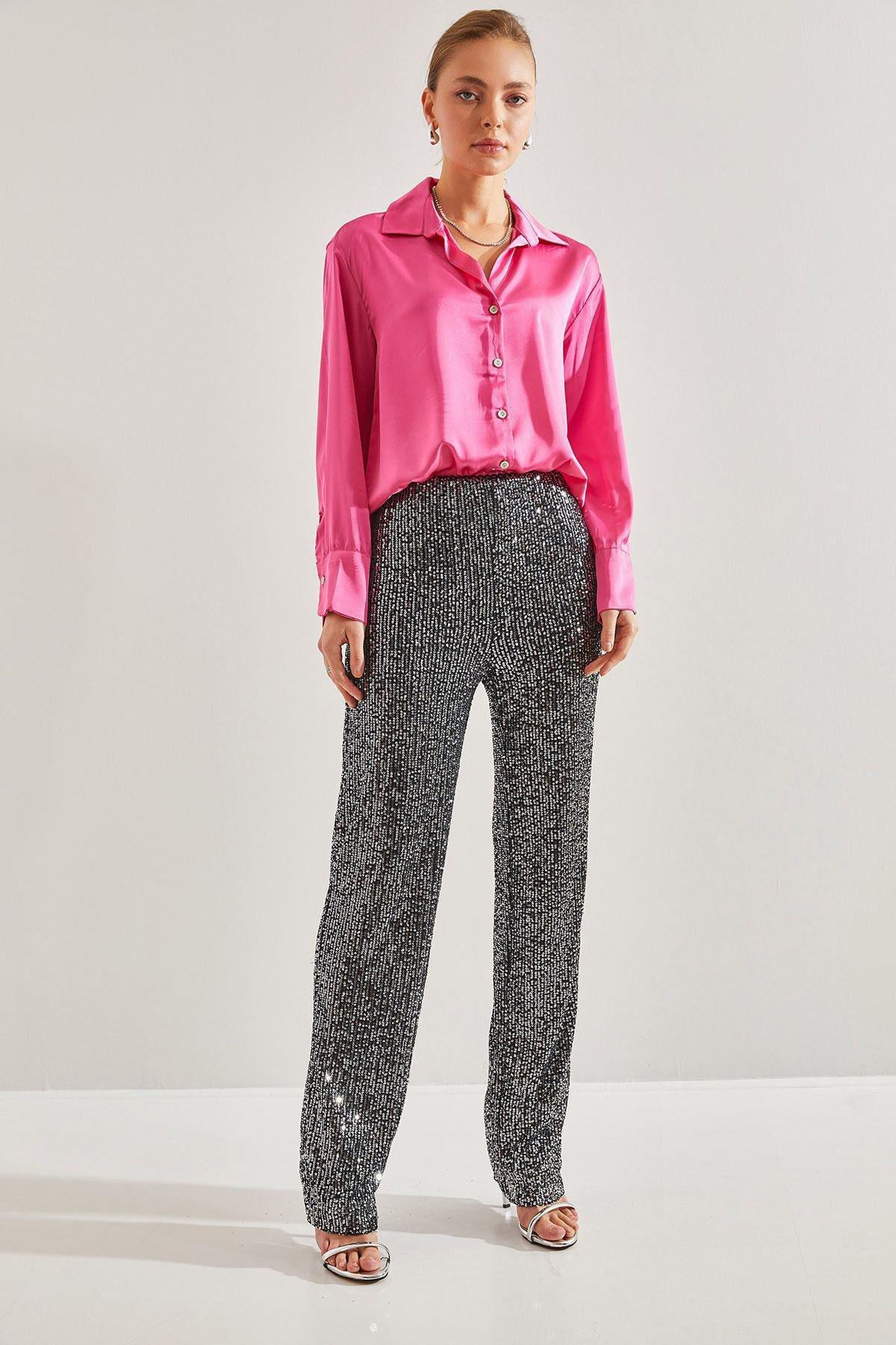 Grey Sequined Trousers, White, large image number 0