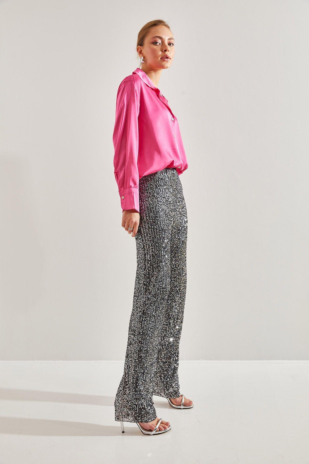 Grey Sequined Trousers, White, large image number 2