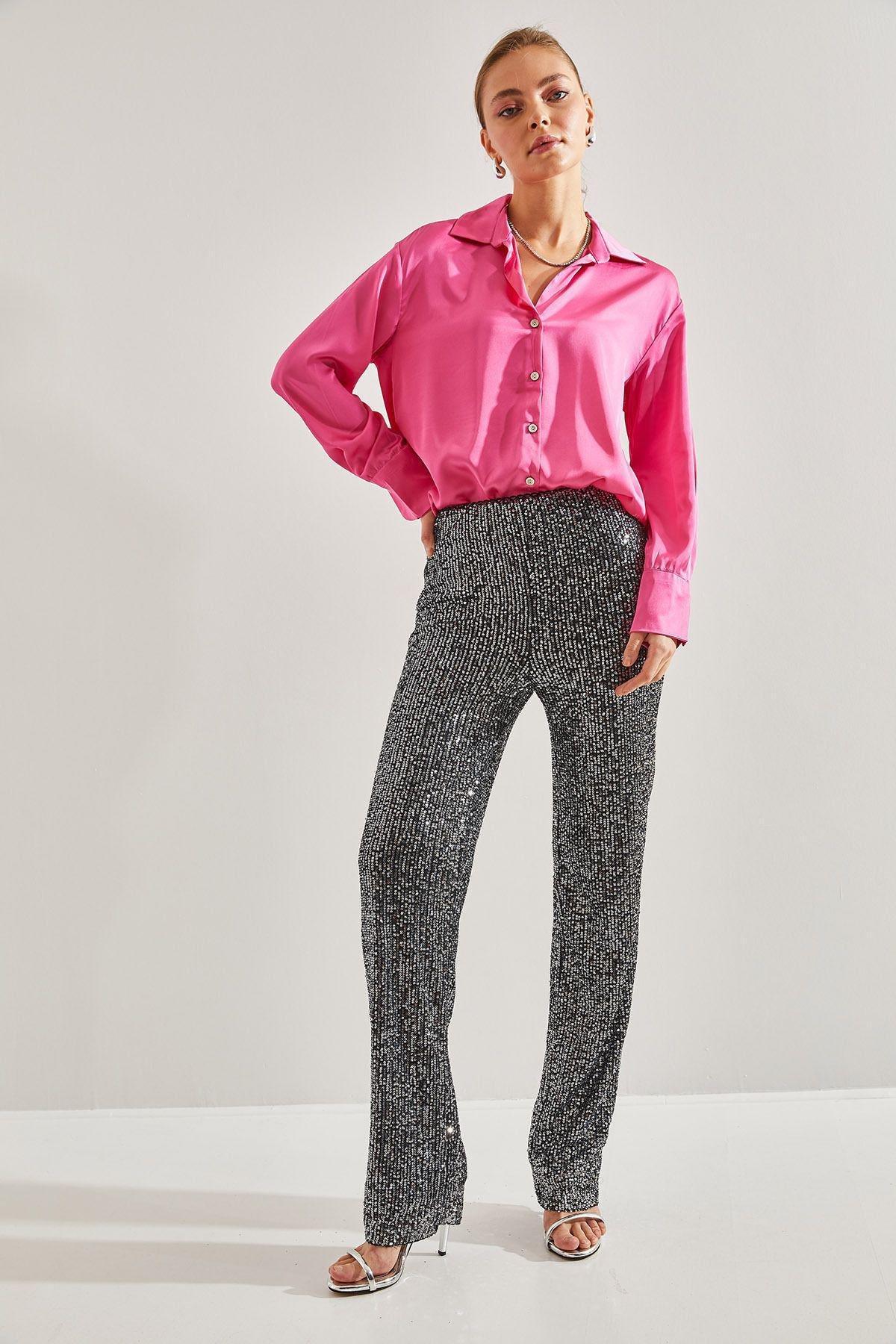 Grey Sequined Trousers, White, large image number 3