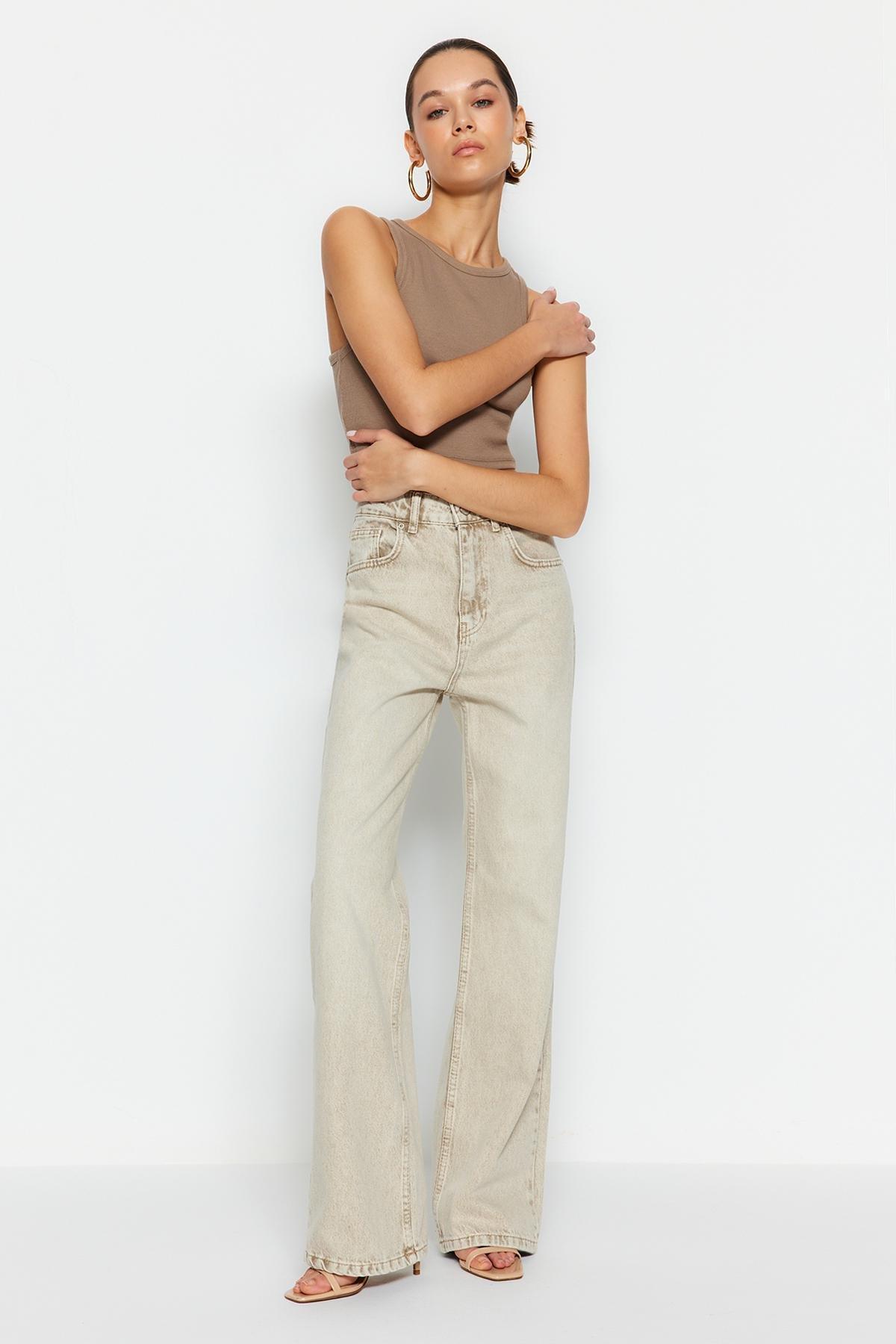Beige Vintage Wide Leg Jeans, , large image number 0