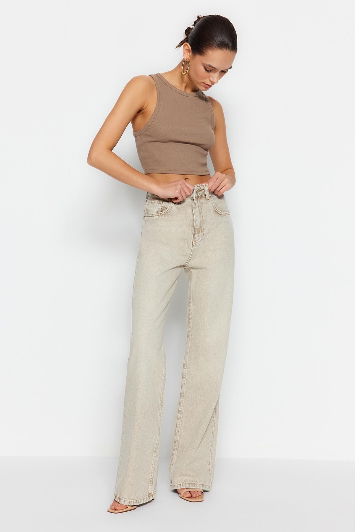 Beige Vintage Wide Leg Jeans, , large image number 1
