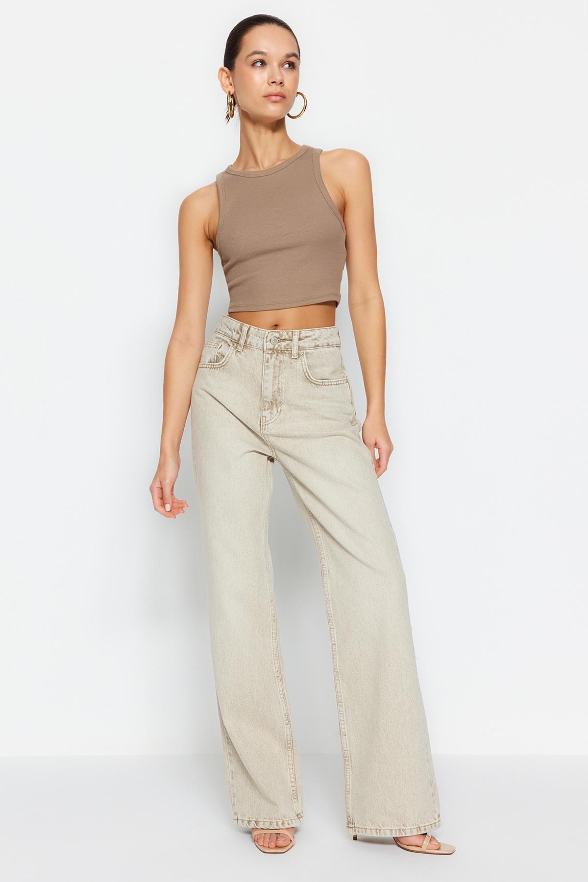 Beige Vintage Wide Leg Jeans, , large image number 2