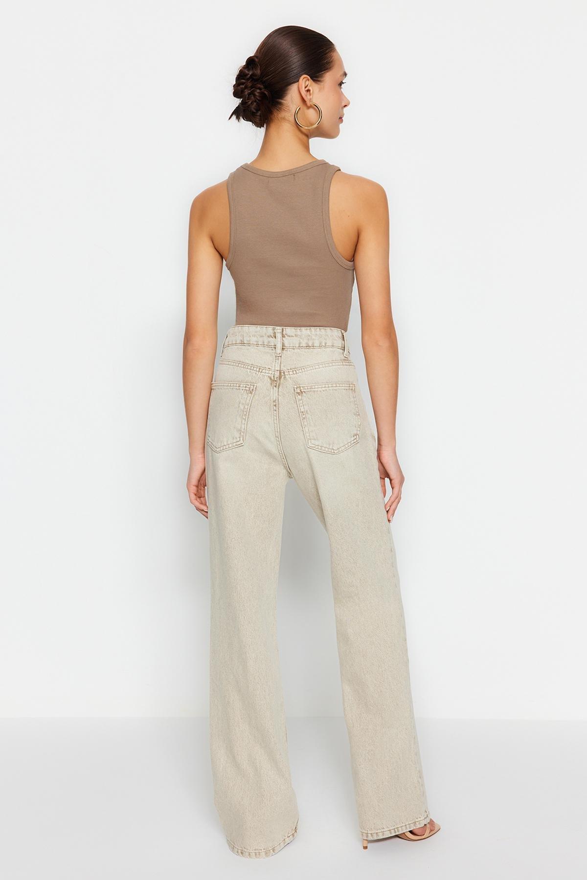 Beige Vintage Wide Leg Jeans, , large image number 4