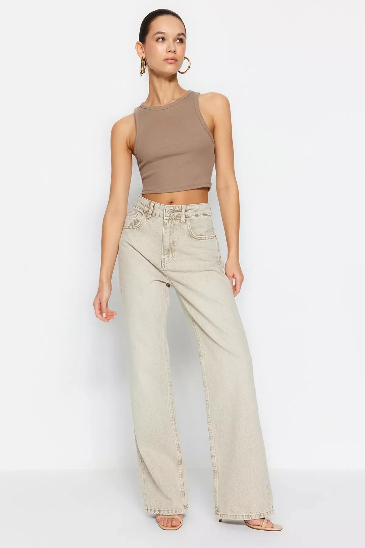 Beige Vintage Wide Leg Jeans, Beige, large image number 7