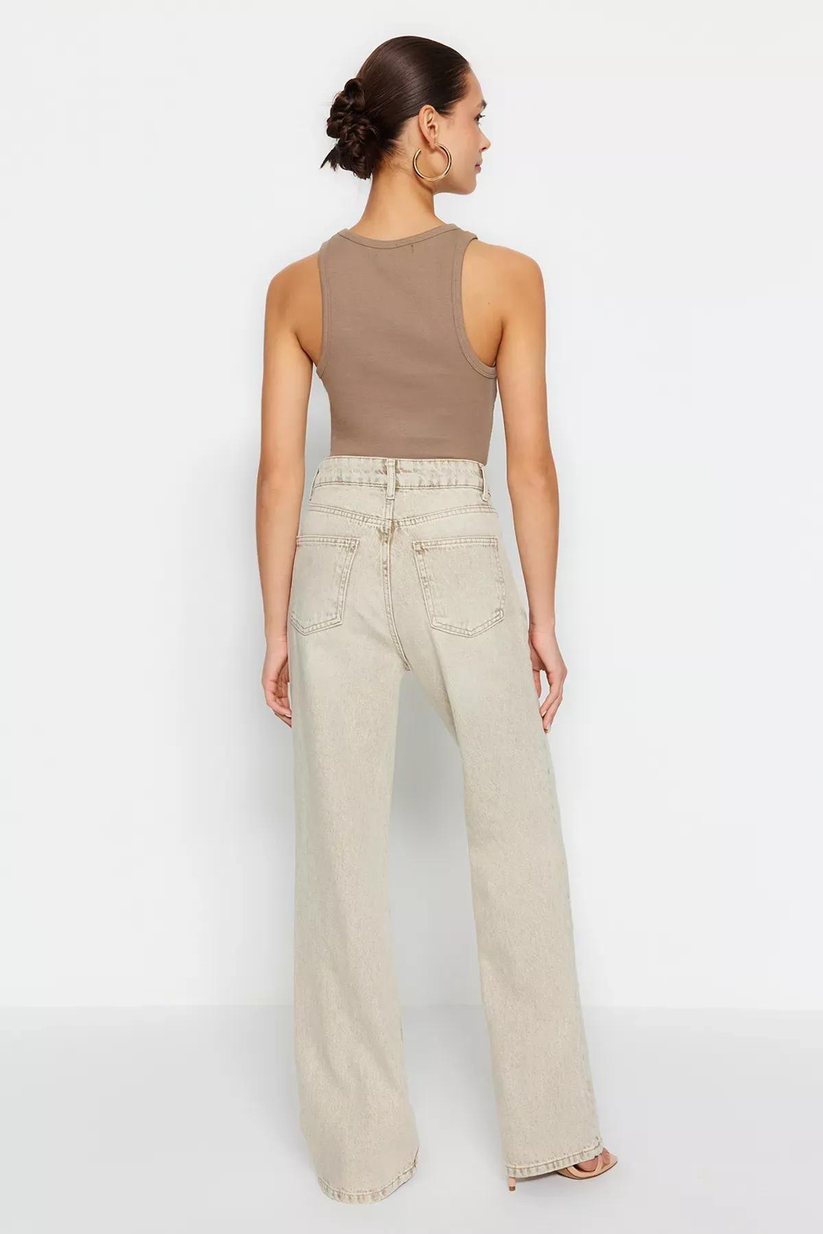 Beige Vintage Wide Leg Jeans, Beige, large image number 8