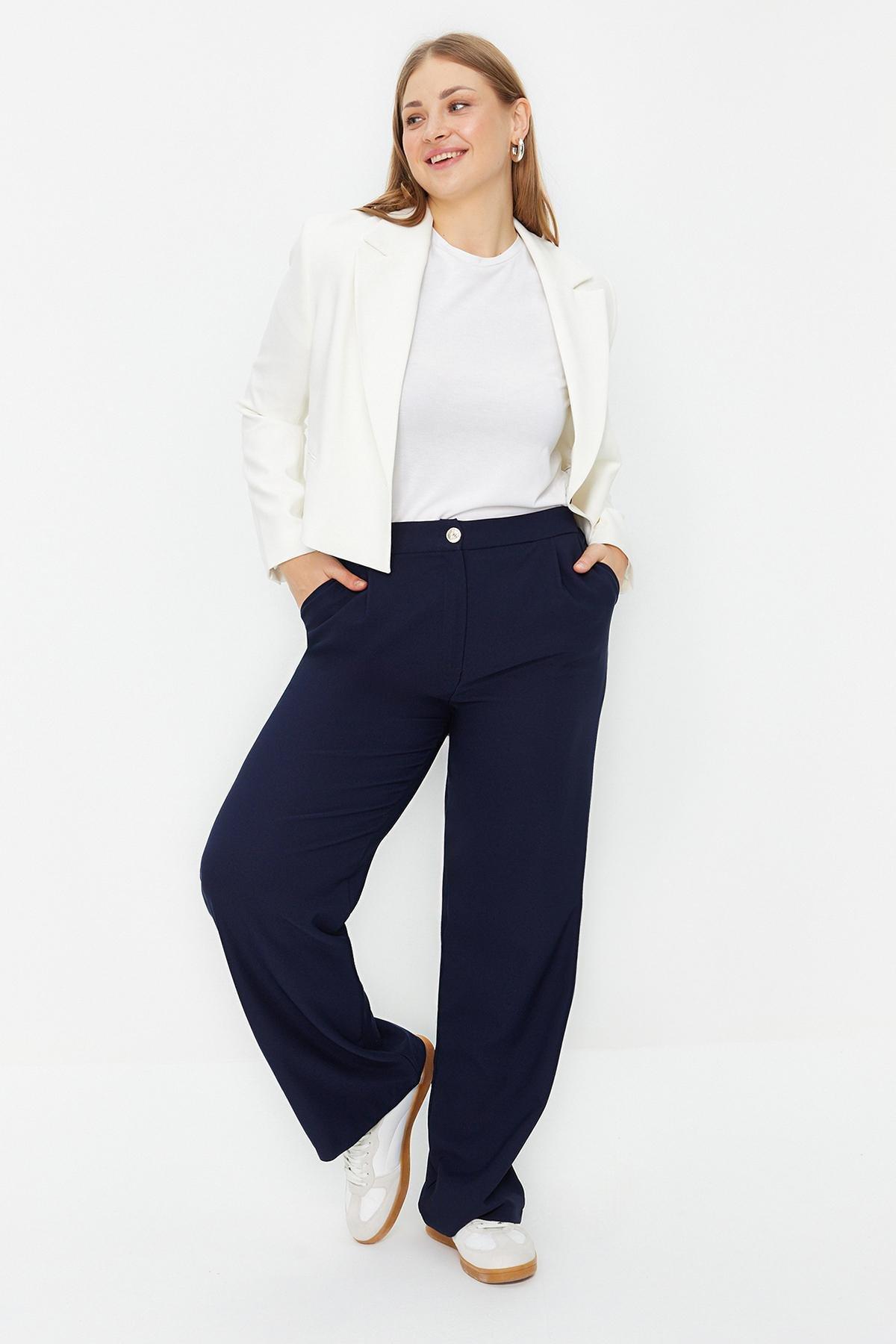 Navy Straight Leg Trousers, , large image number 0