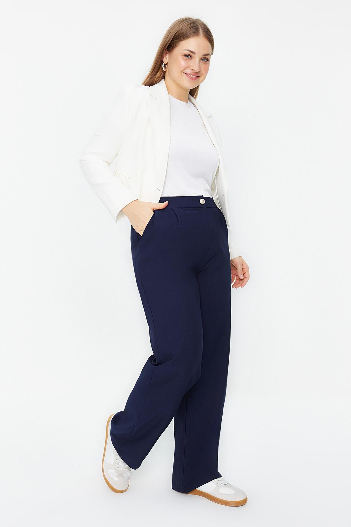 Navy Straight Leg Trousers, , large image number 1