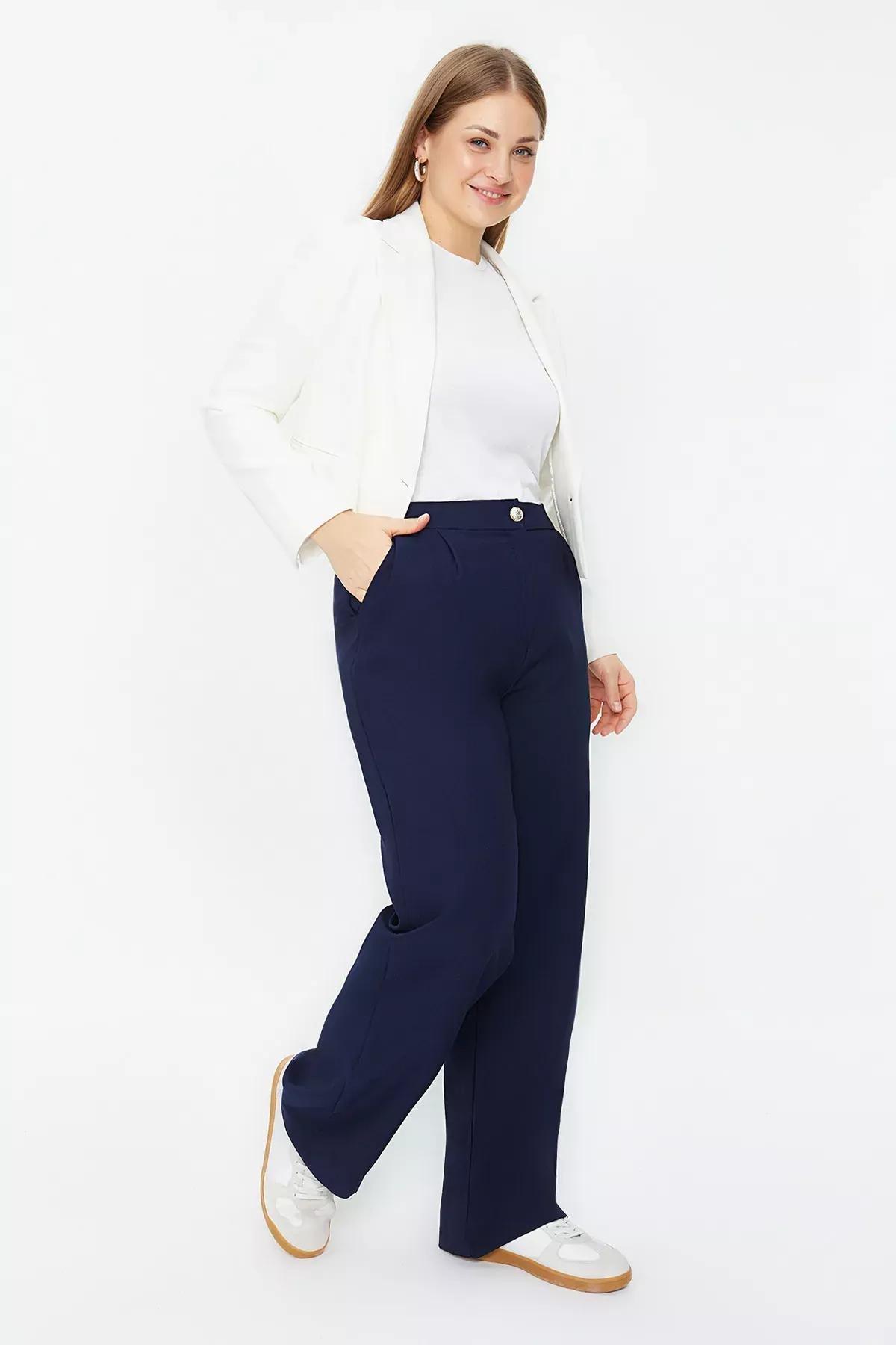 Navy Straight Leg Trousers, Navy blue, large image number 1