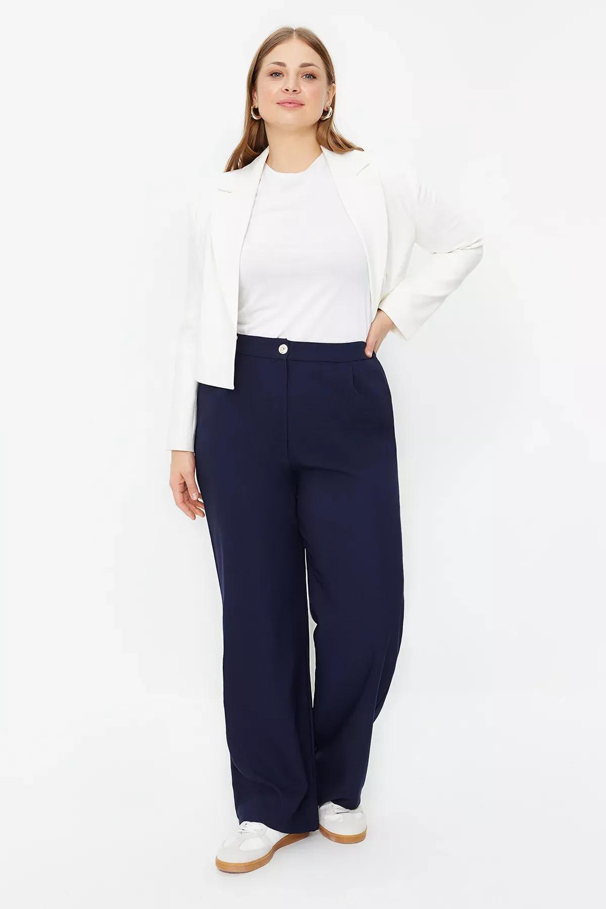Navy Straight Leg Trousers, Navy blue, large image number 2