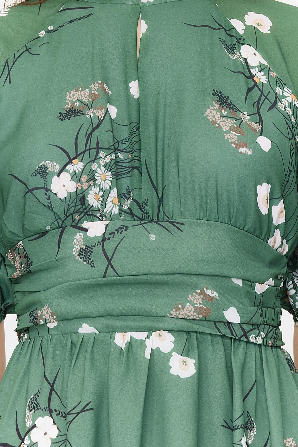 Green Balloon Sleeve Floral Long Dress, , large image number 3