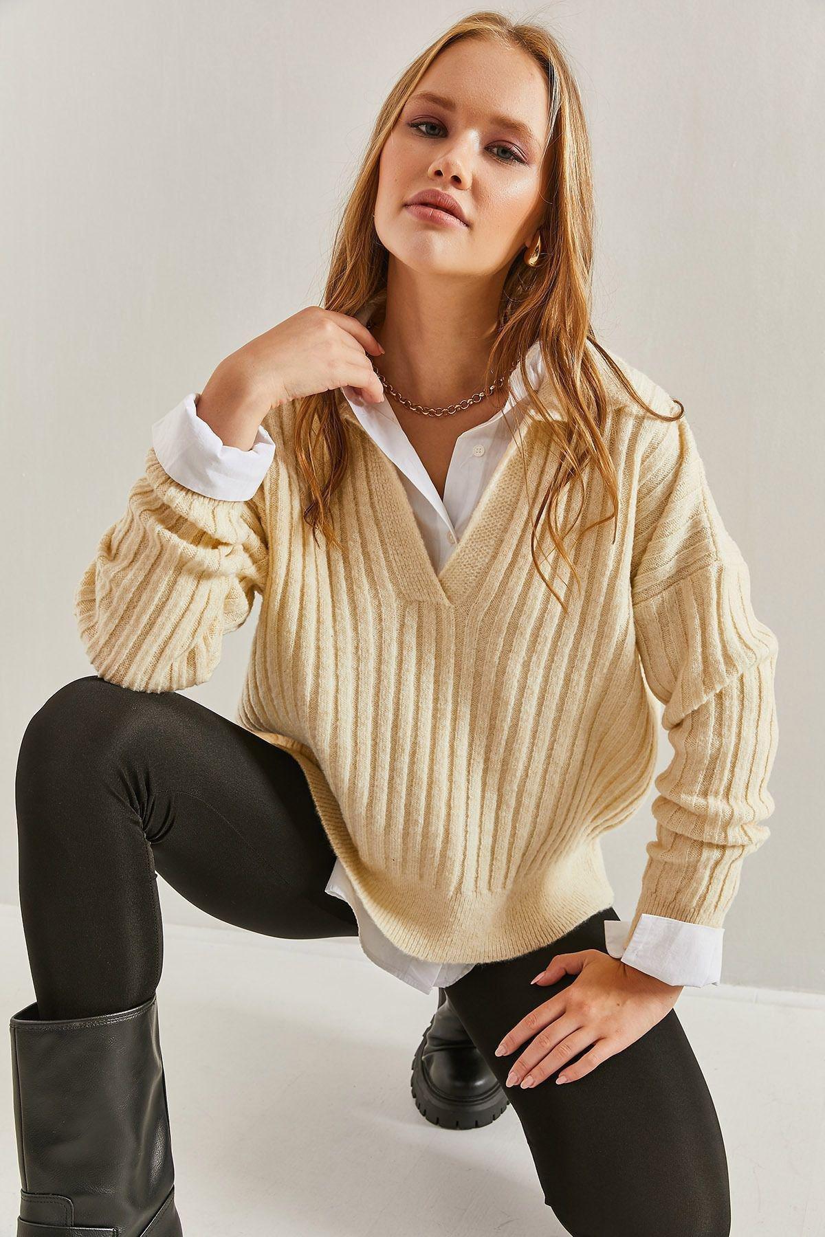Textured Ribbed Polo Neck Sweater, Ecru, large image number 3