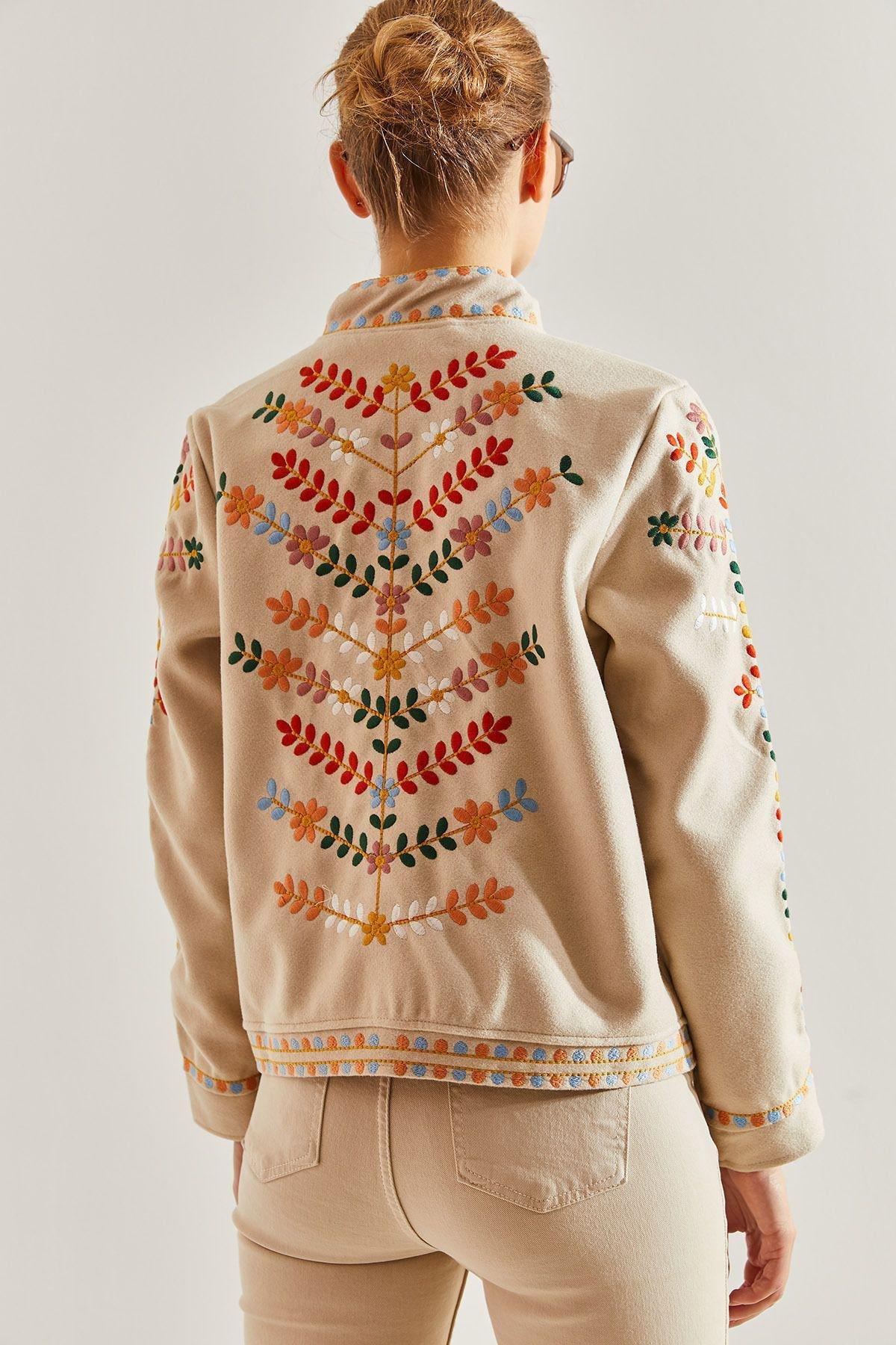 Cream Embroidered Multi Pattern Jacket, , large image number 1