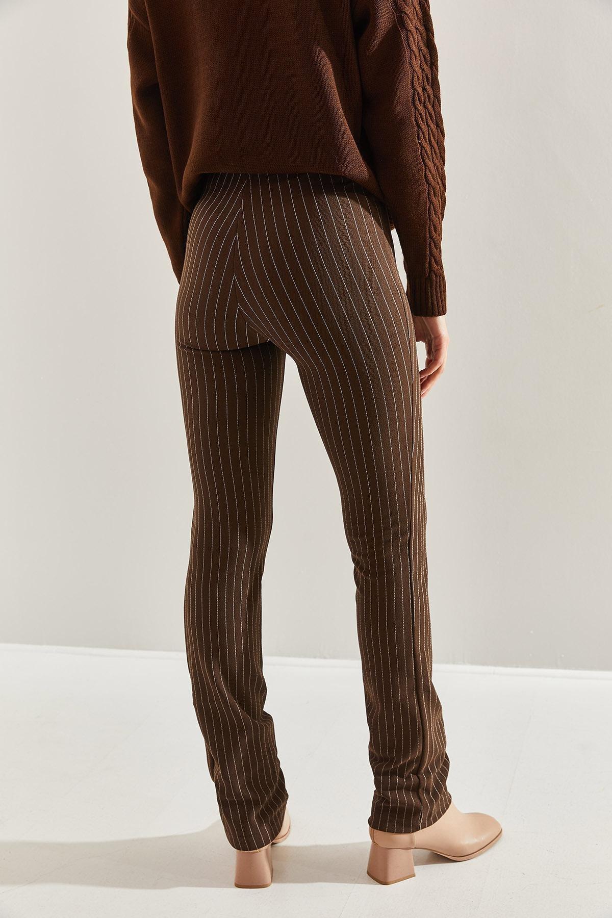 بنطال بالازو بنمط مخطط، بني, Brown, large image number 4