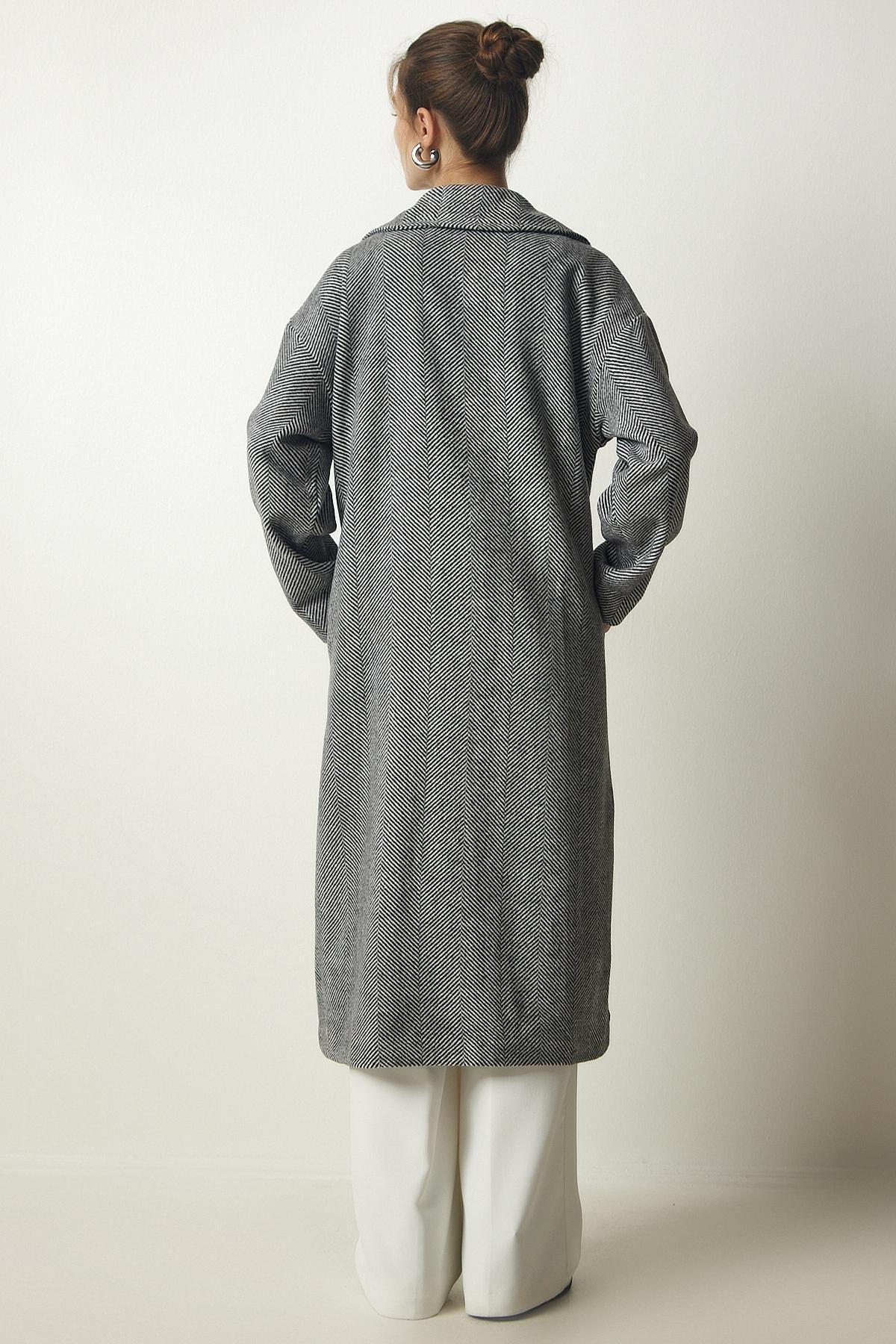 Happiness Istanbul - Grey Double Breasted Cachet Coat <br>