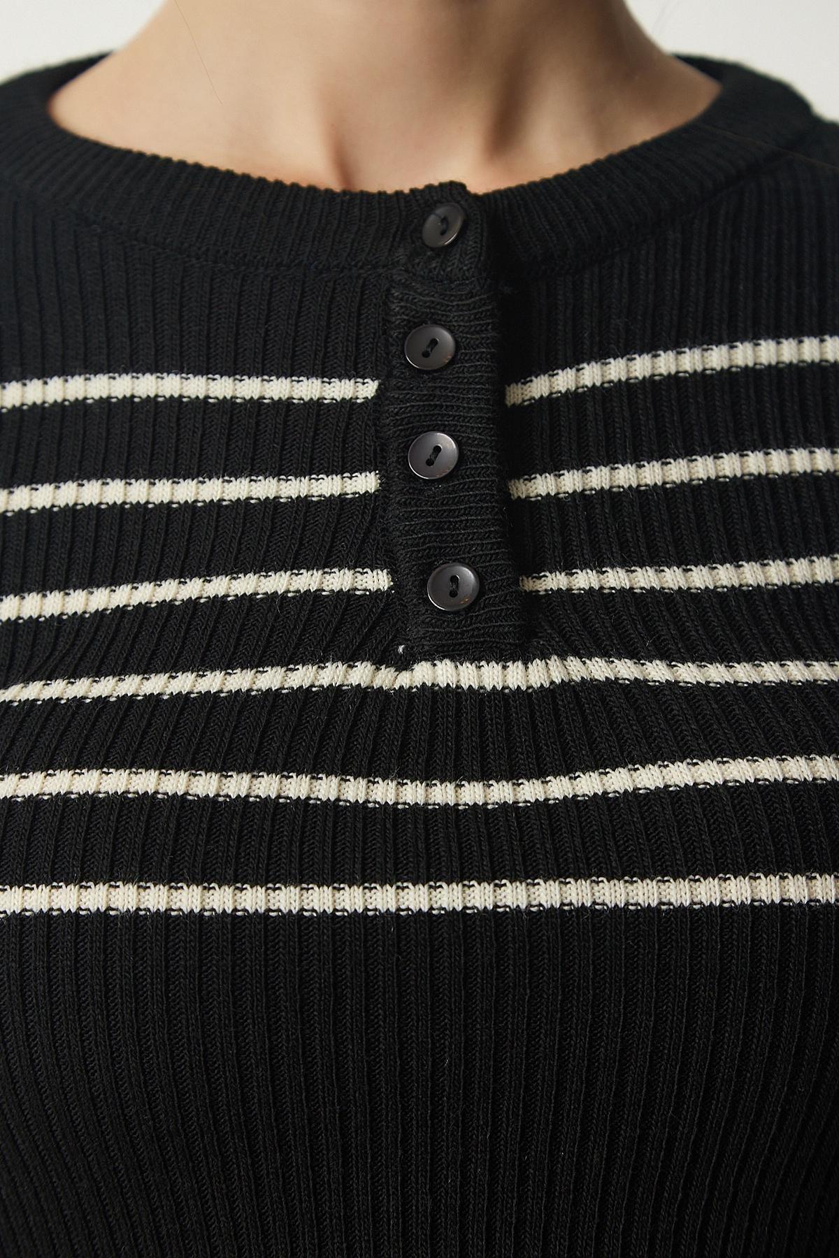 Cream Ribbed Crop Knitwear Blouse, BLACK CREAM, large image number 4
