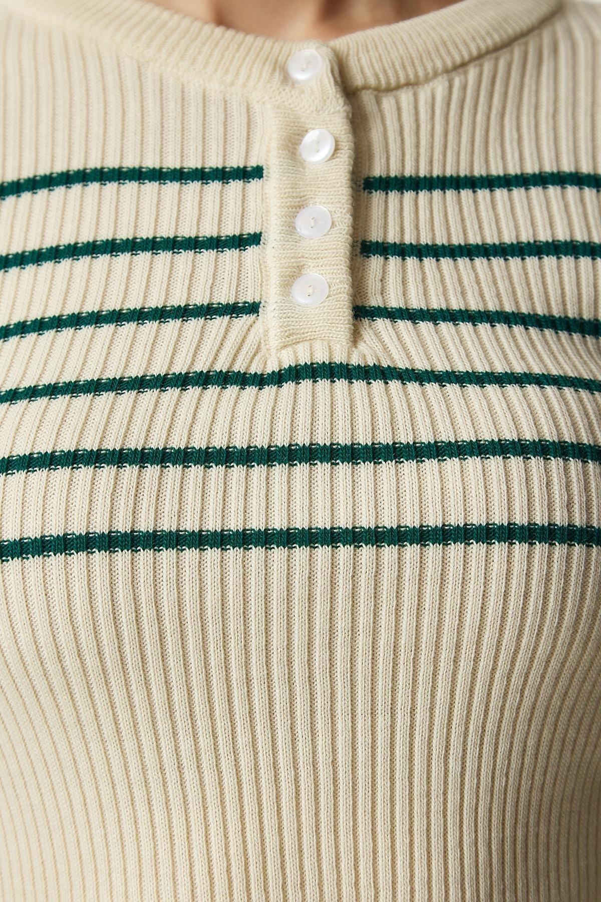 بلوزة قصيرة مُحاكة بنمط مضلع، كريمي, Cream Green, large image number 2