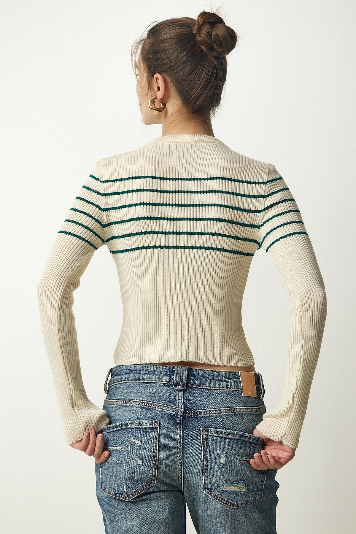بلوزة قصيرة مُحاكة بنمط مضلع، كريمي, Cream Green, large image number 3