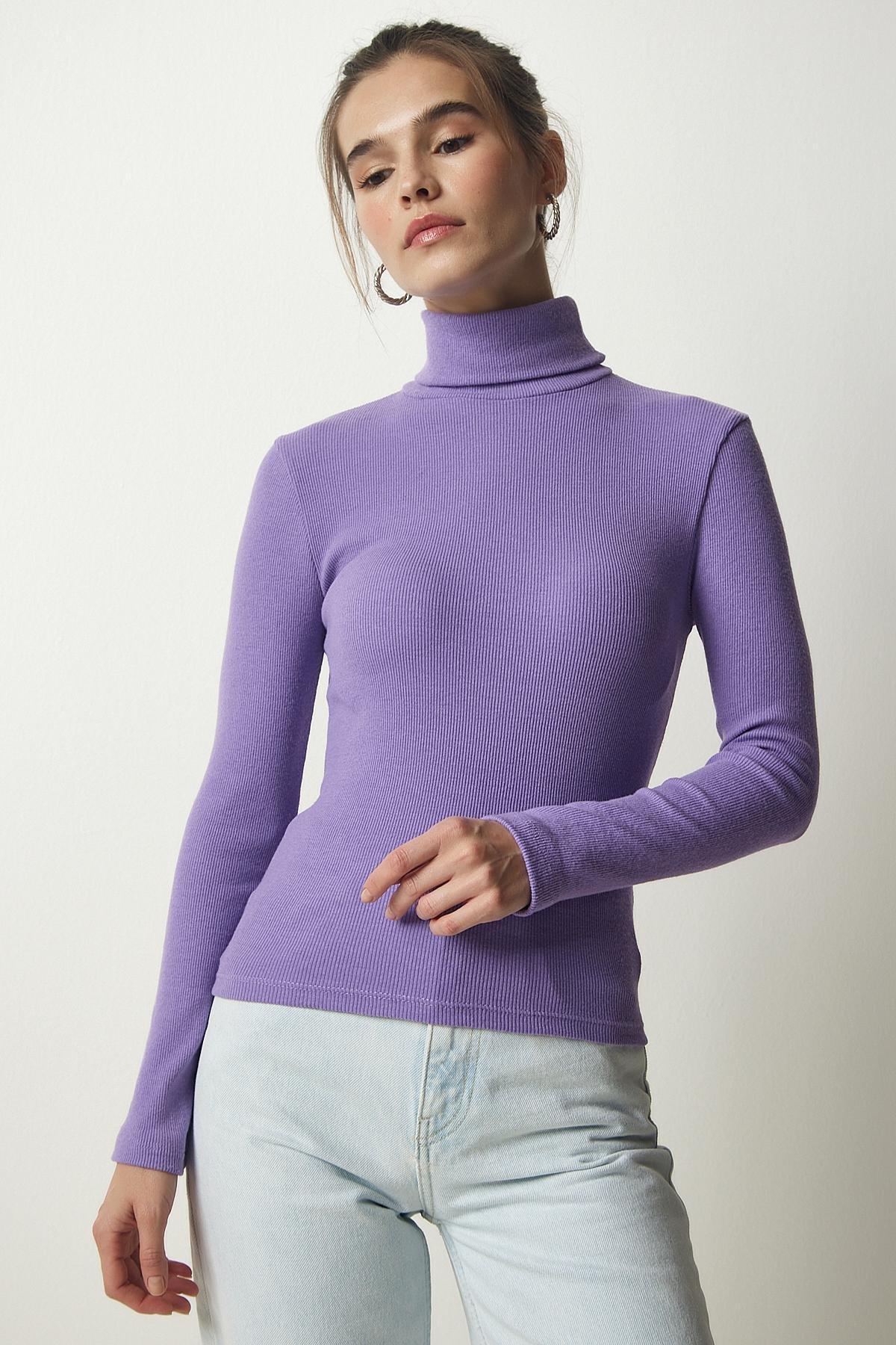 Pink Turtleneck Corduroy Blouse, Lilac, large image number 2