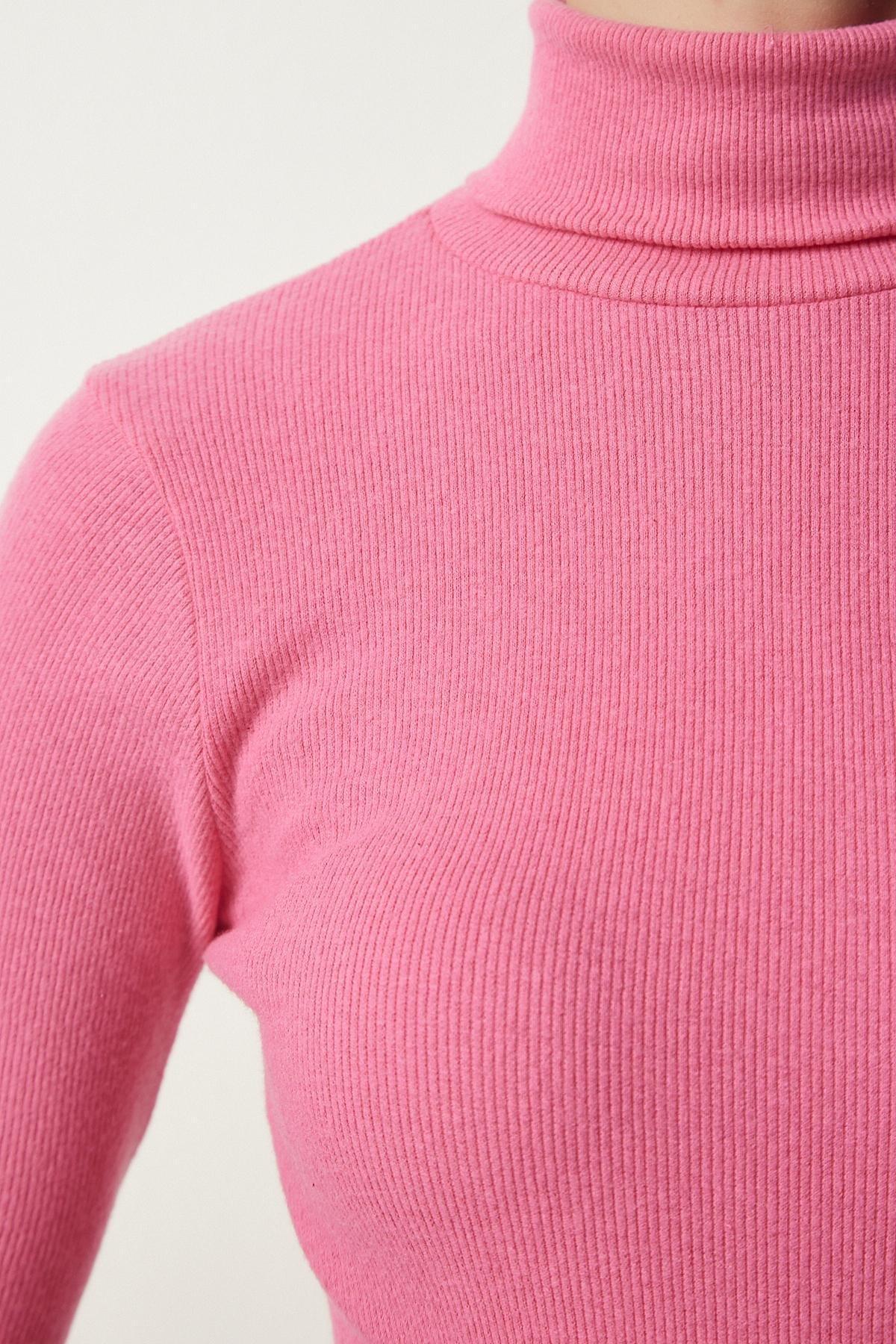 Pink Turtleneck Corded Blouse, Pink, large image number 3