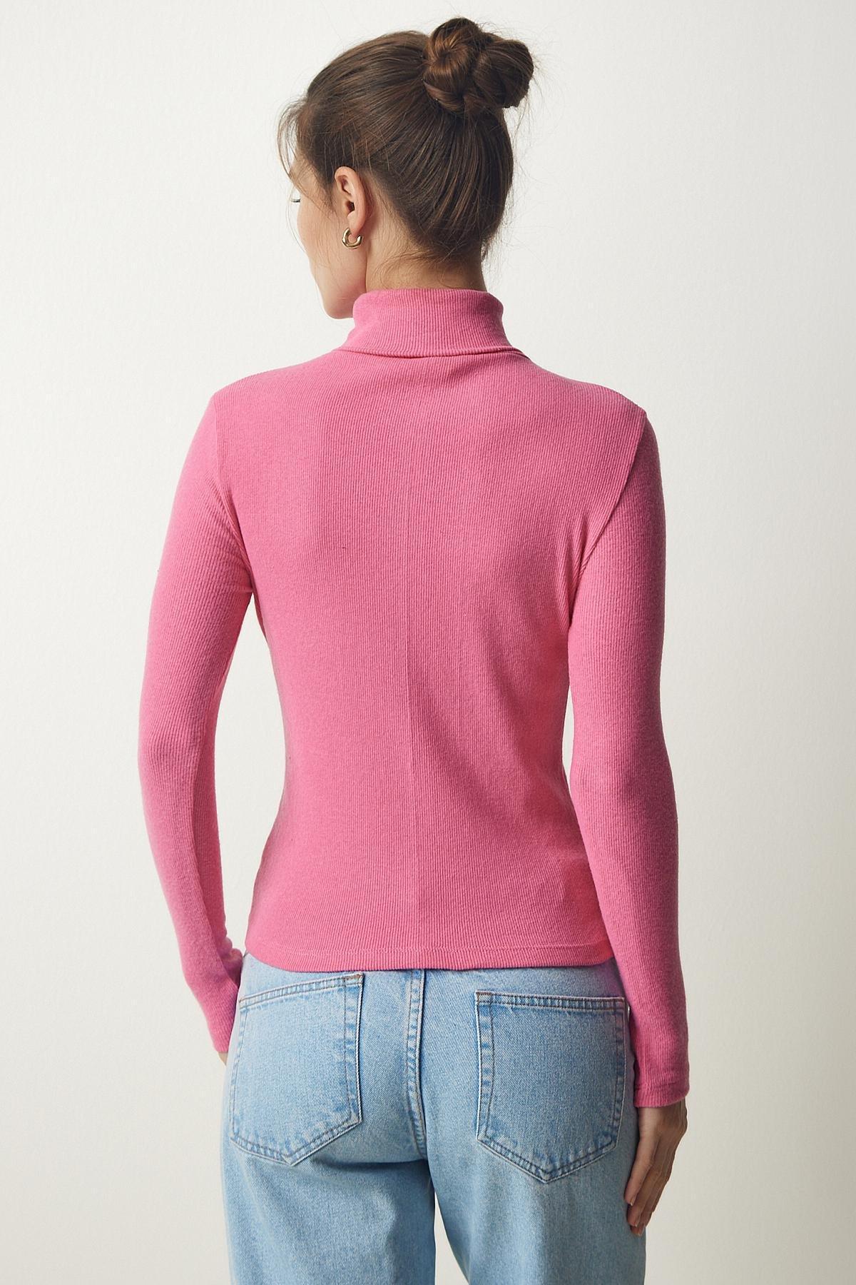Pink Turtleneck Corded Blouse, Pink, large image number 4